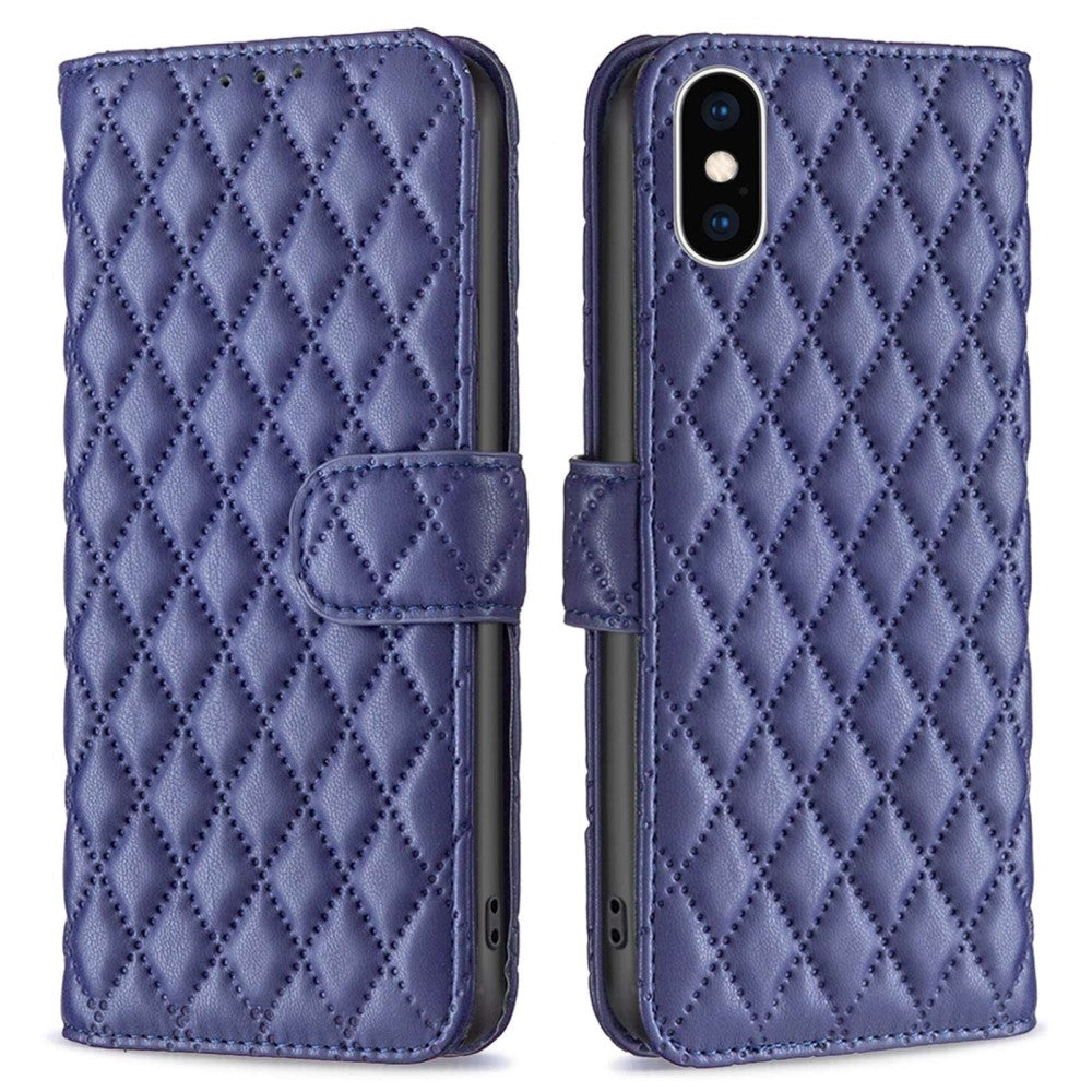 Rhombus pattern matte flip case for iPhone Xs Max - Blue