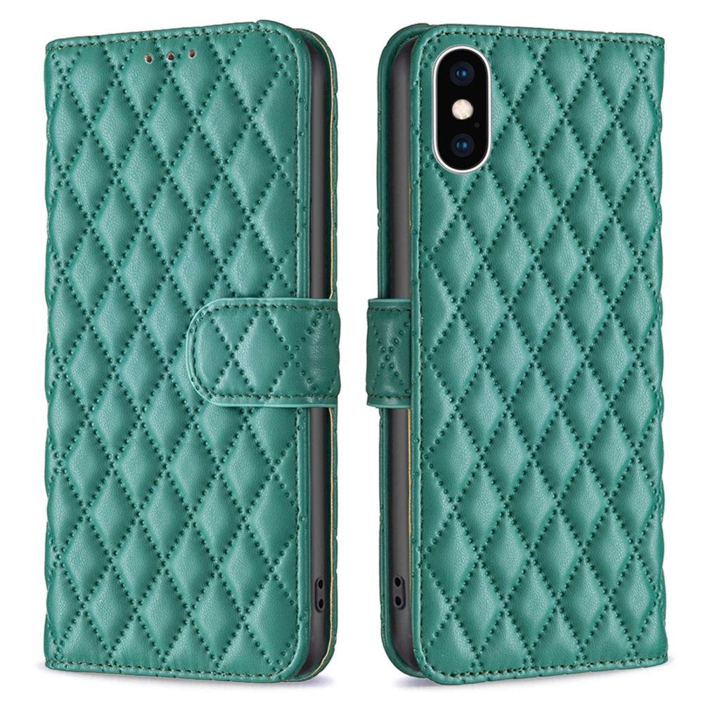 Rhombus pattern matte flip case for iPhone Xs Max - Green