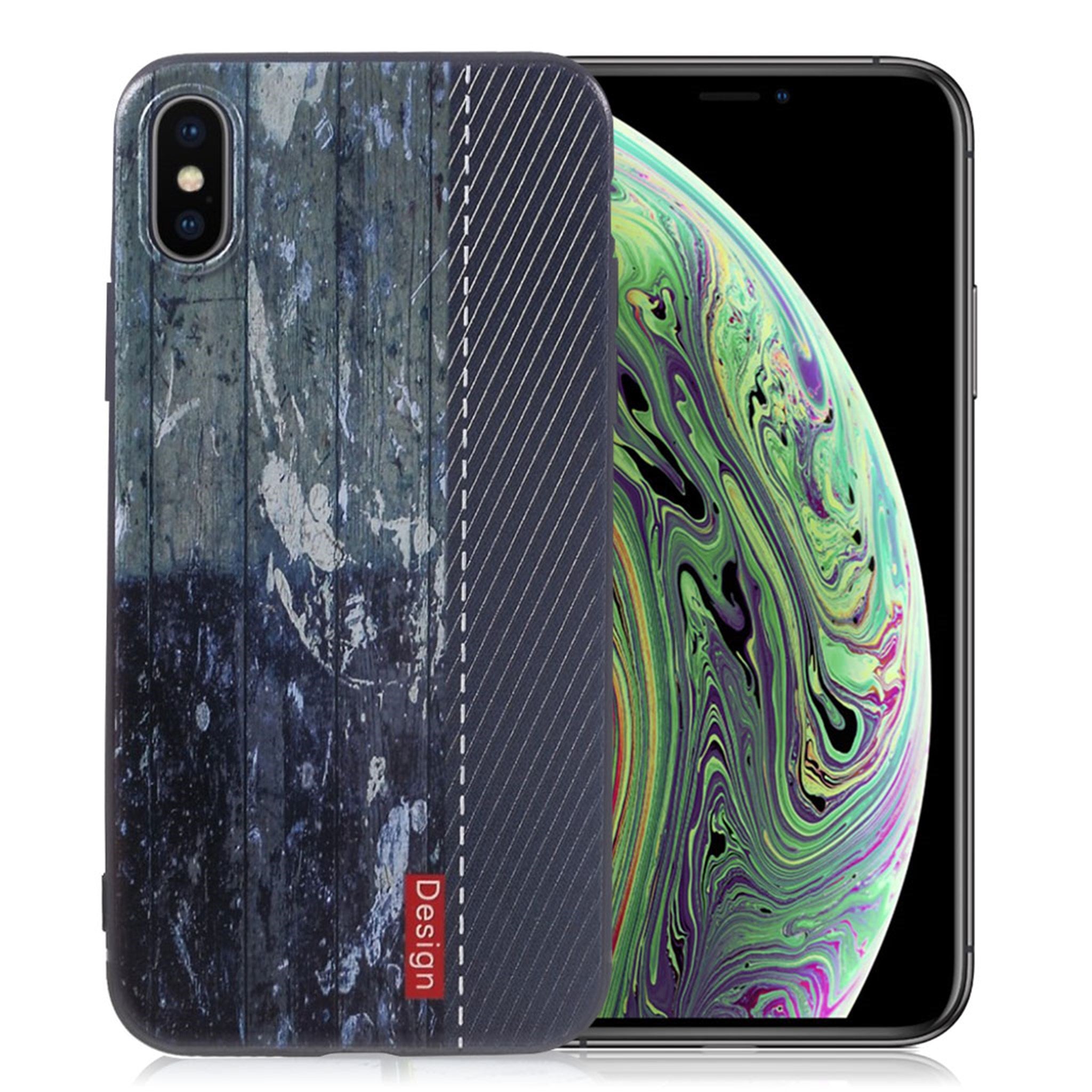 iPhone XS embossed pattern case - Dark Blue Wood Texture