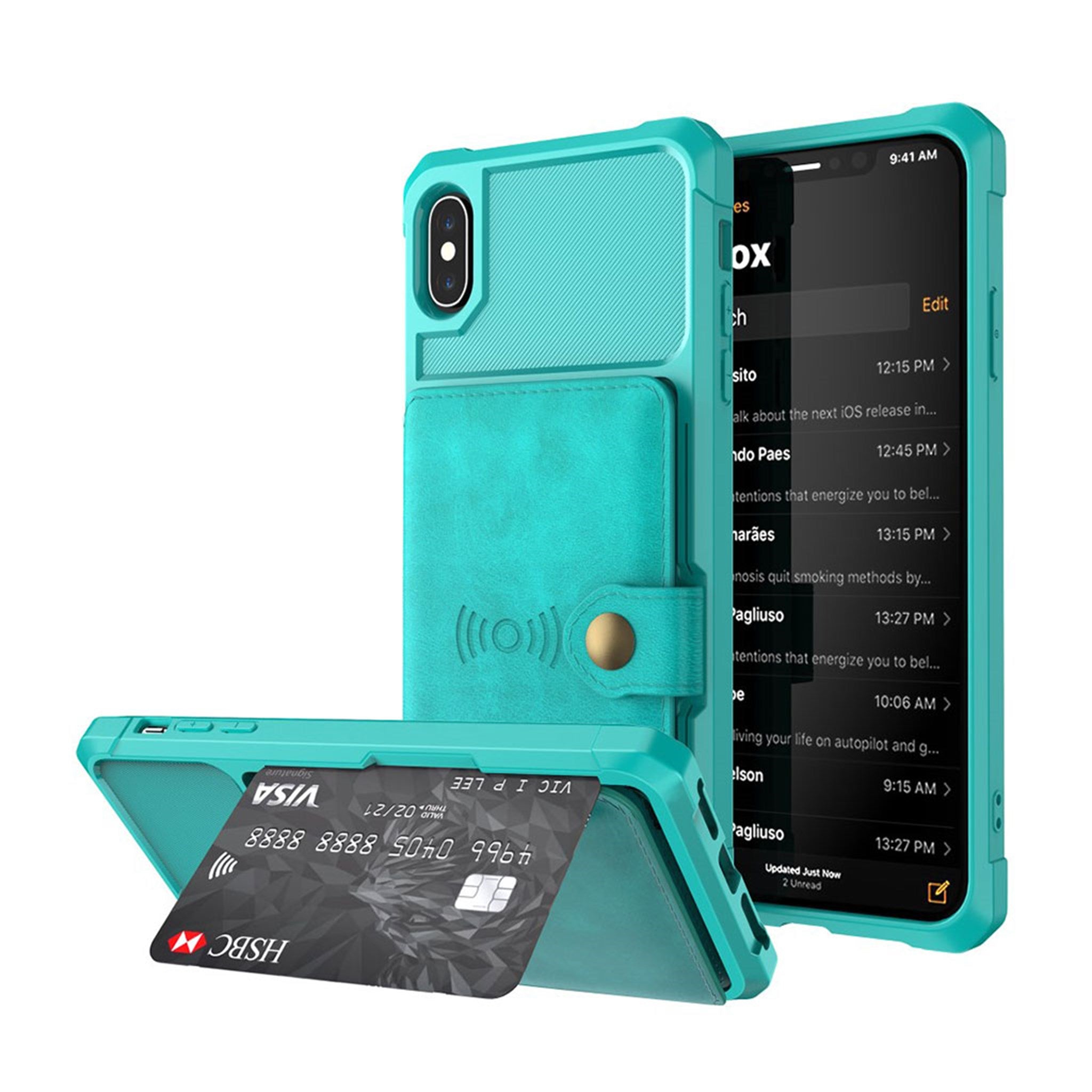 iPhone XS leather coated case - Cyan