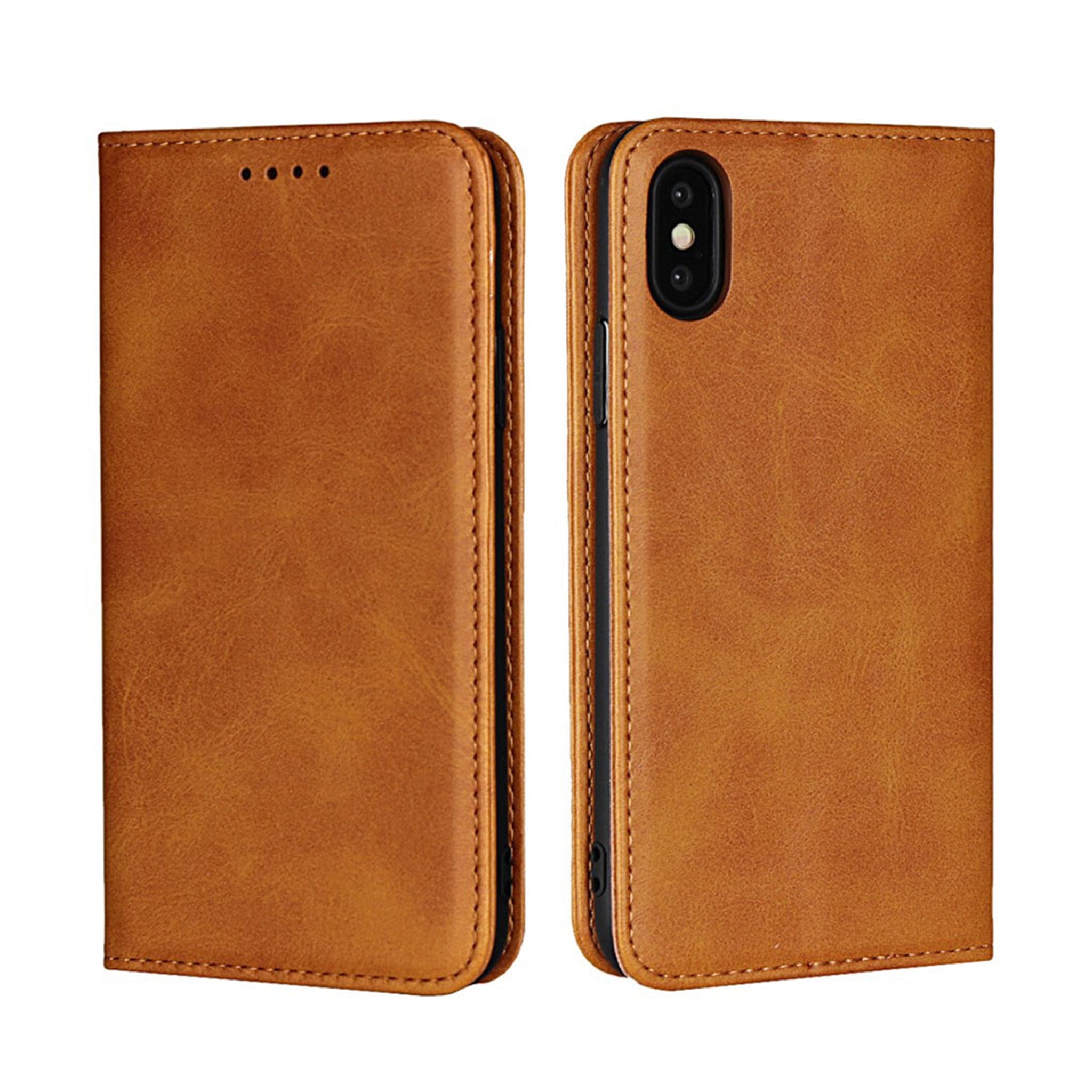 iPhone XS auto-absorbed leather flip case - Brown