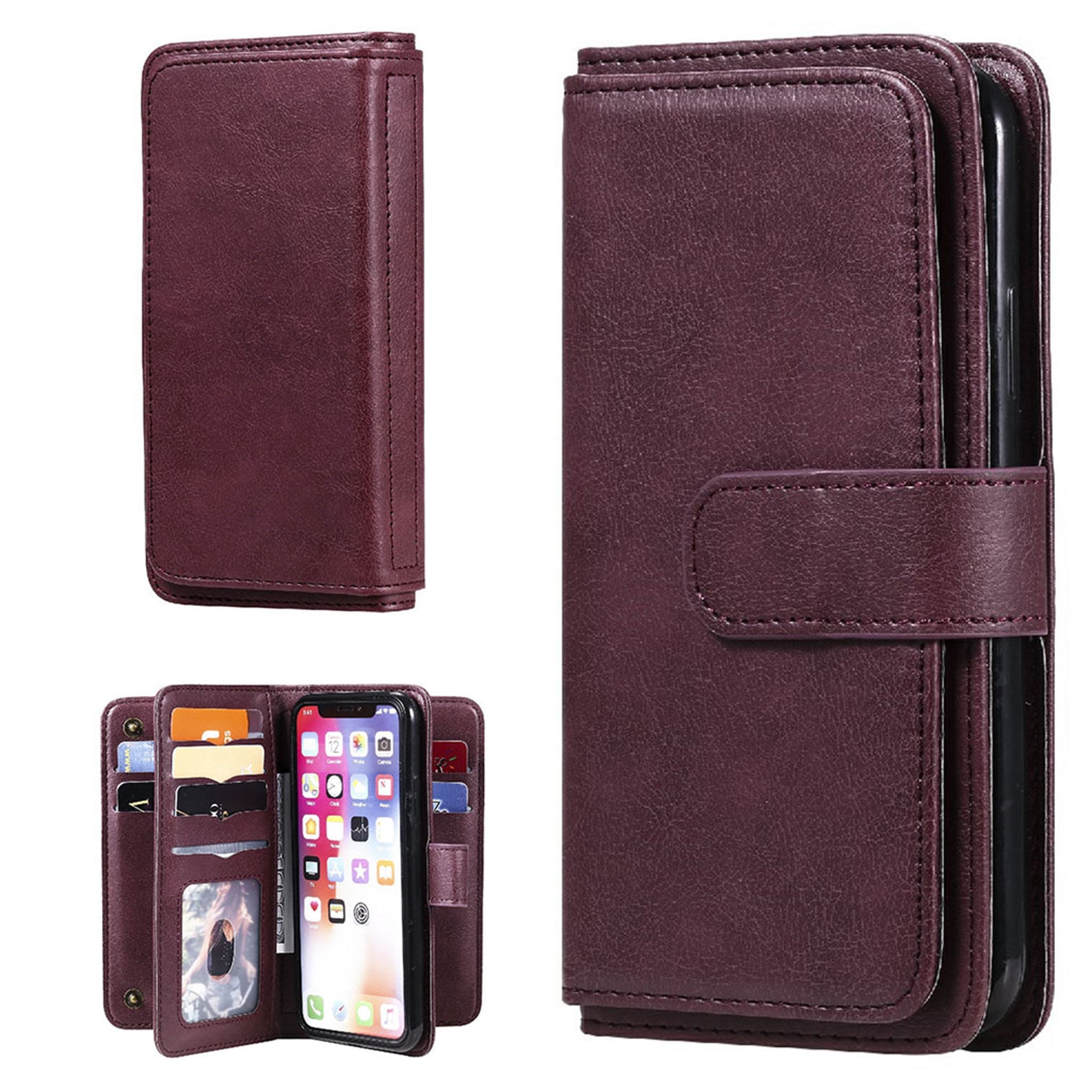 10-slot wallet case for iPhone XS - Wine Red