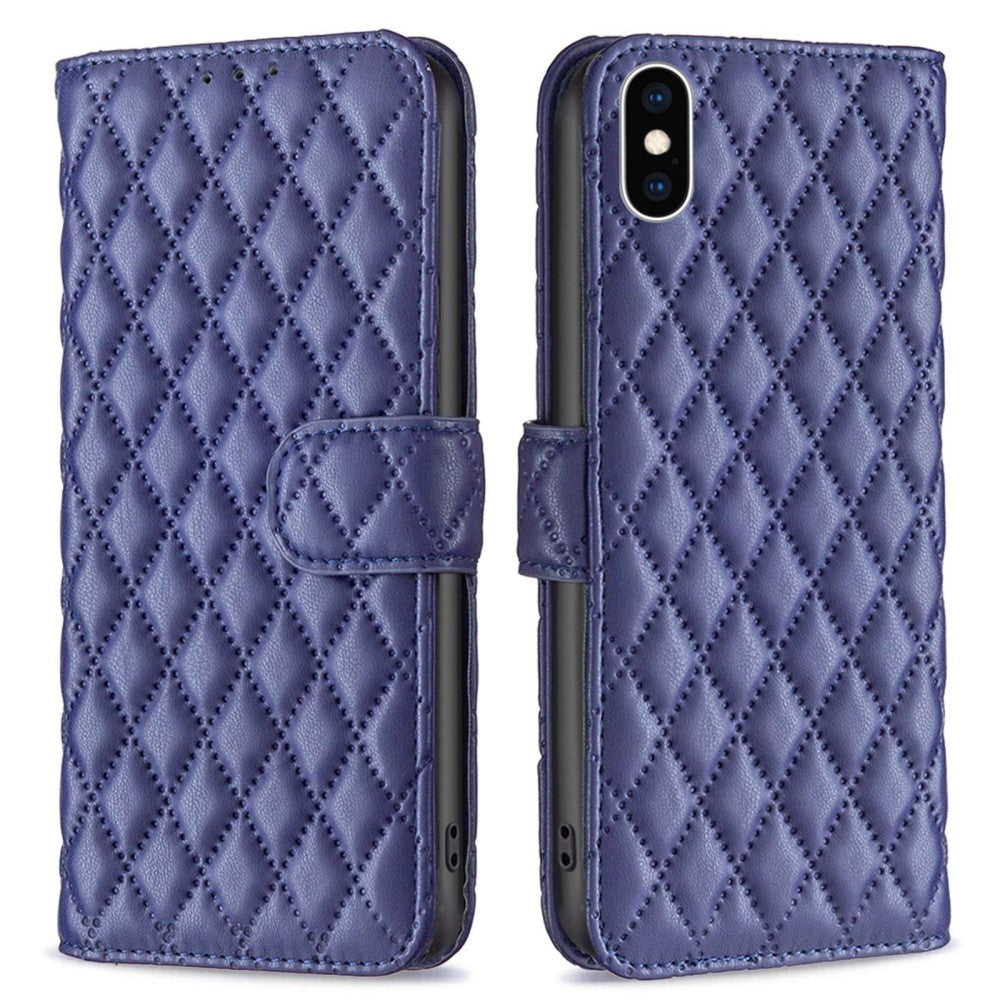 Rhombus pattern matte flip case for iPhone XS - Blue