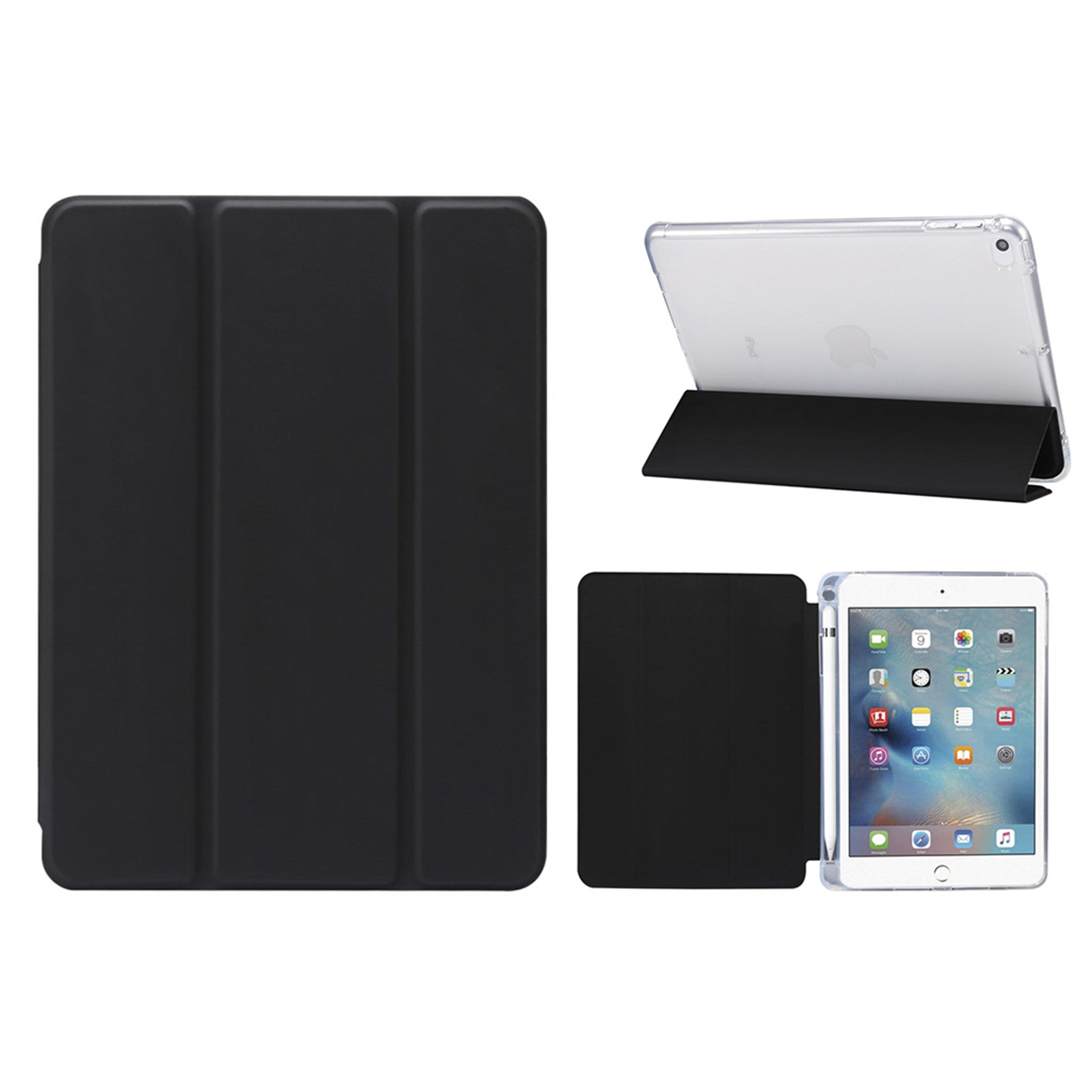 iPad Mini (2019) cool tri-fold leather case - Black