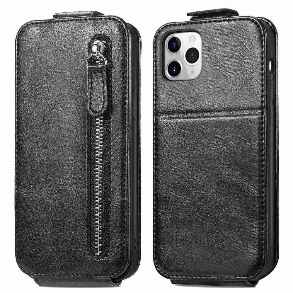 Vertical flip phone case with zipper for iPhone 11 Pro Max - Black