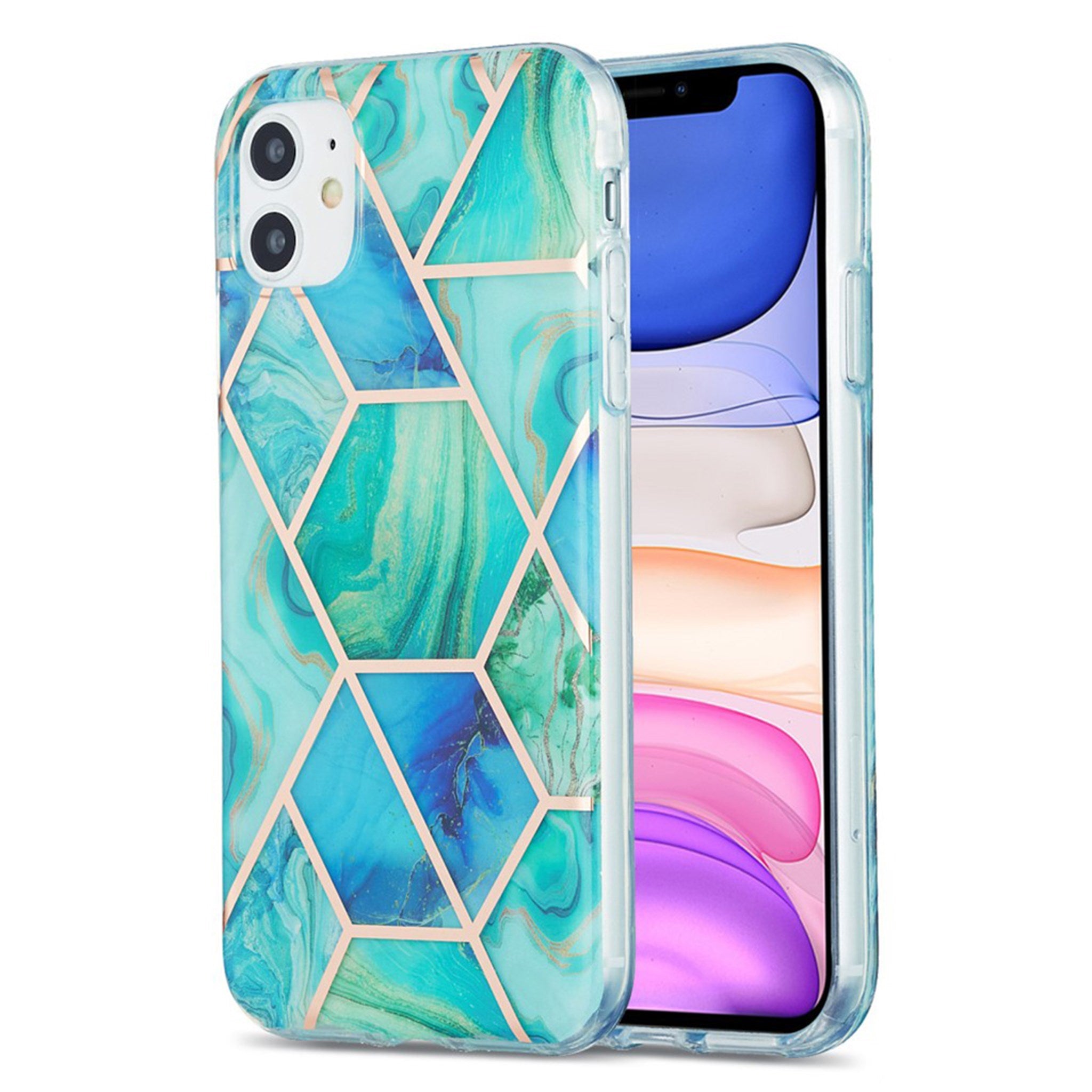 Marble iPhone 11 case - Green / Blue