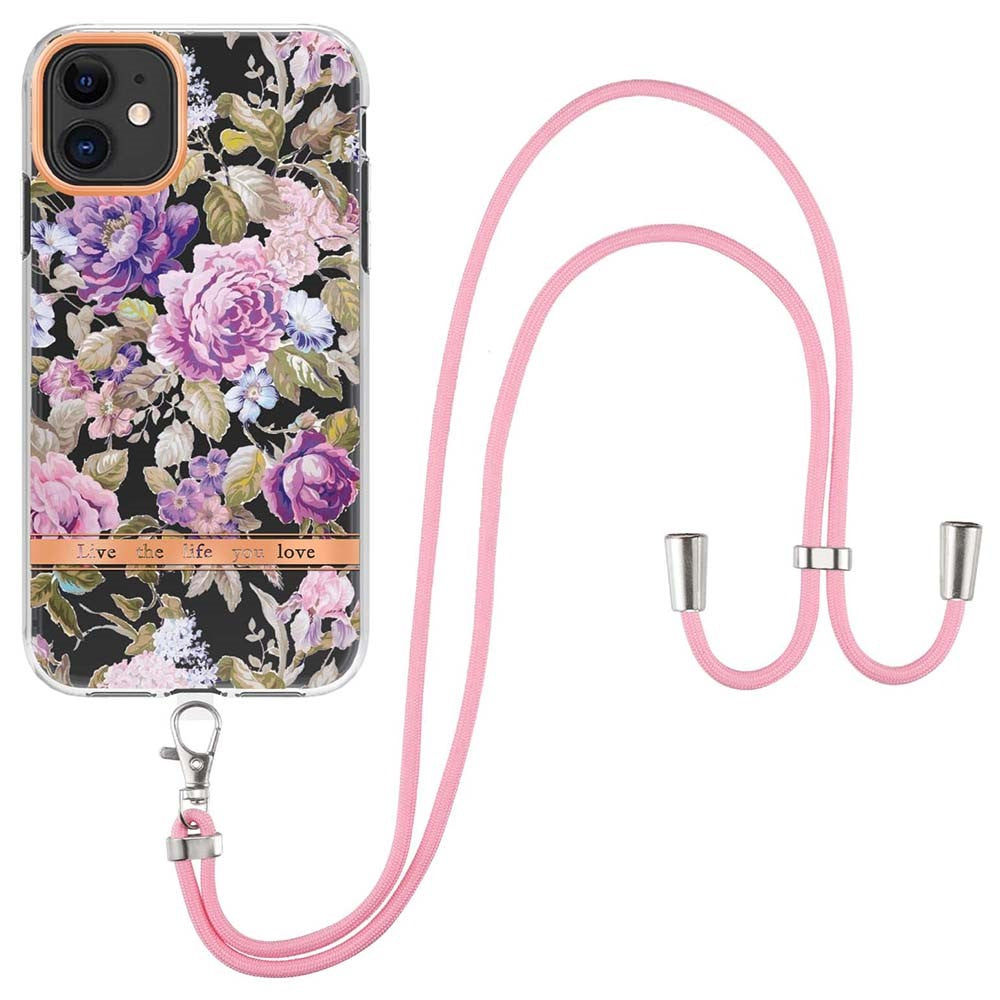 Slim and durable softcover with lanyard for iPhone 11 - Purple Peony