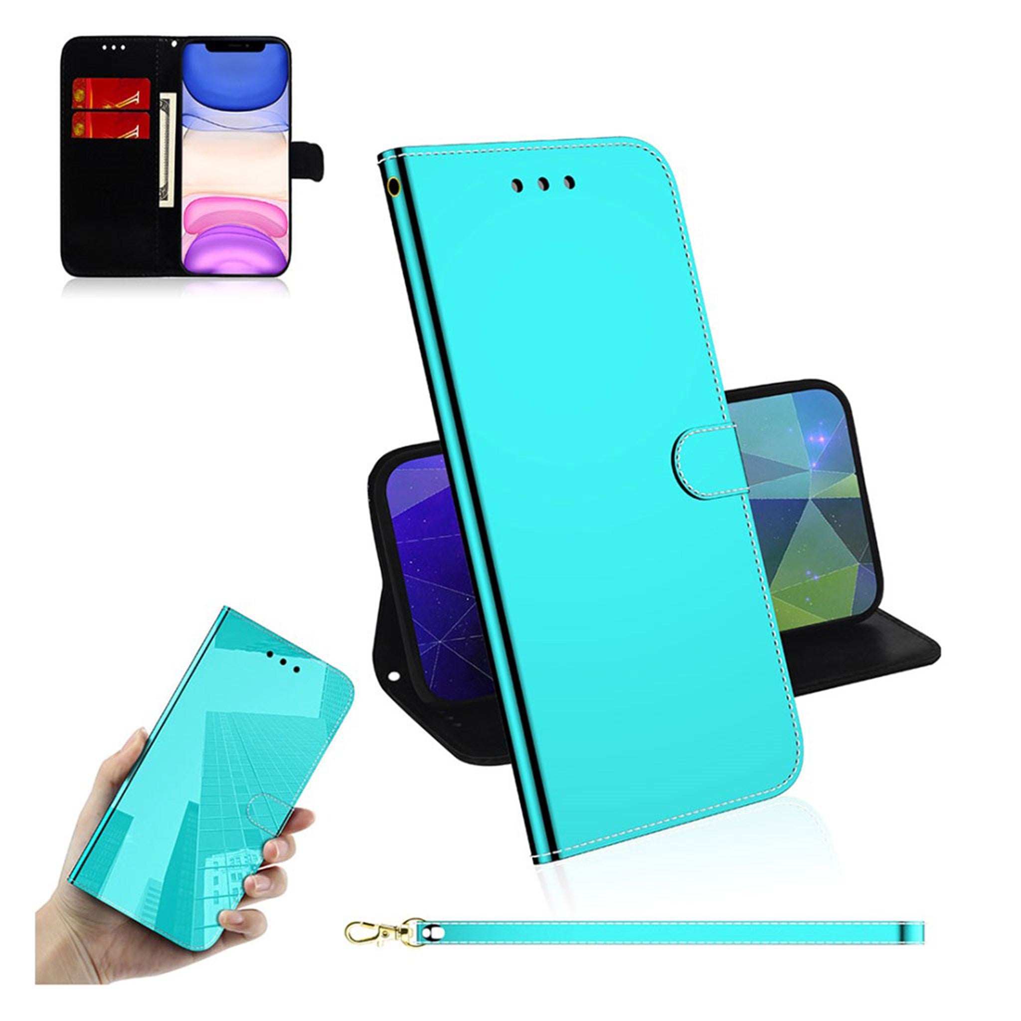 Mirror iPhone 11 flip case - Cyan