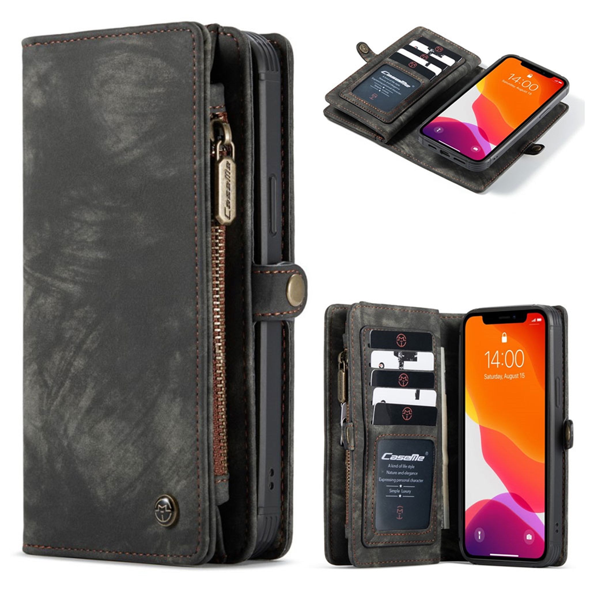 CaseMe iPhone 12 Mini Zipper Wallet - Black