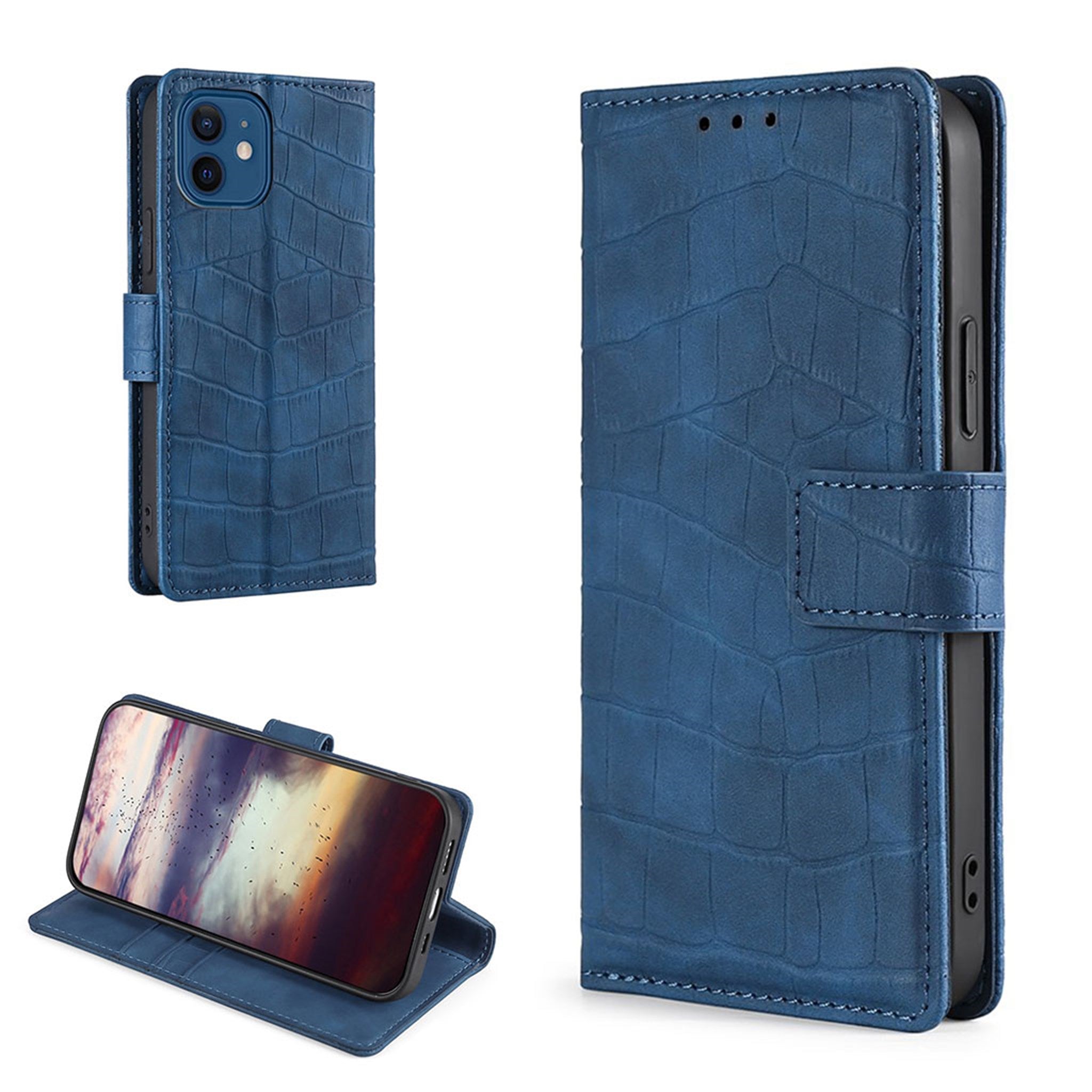 Crocodile textured leather case for iPhone 12 / 12 Pro - Blue