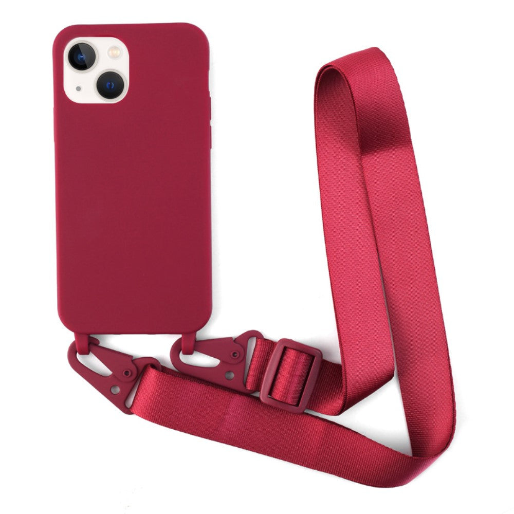 Thin TPU case with a matte finish and adjustable strap for iPhone 13 - Red