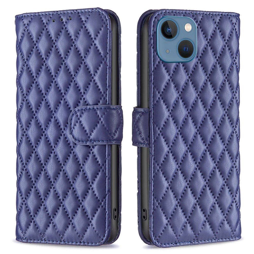 Rhombus pattern matte flip case for iPhone 13 - Blue