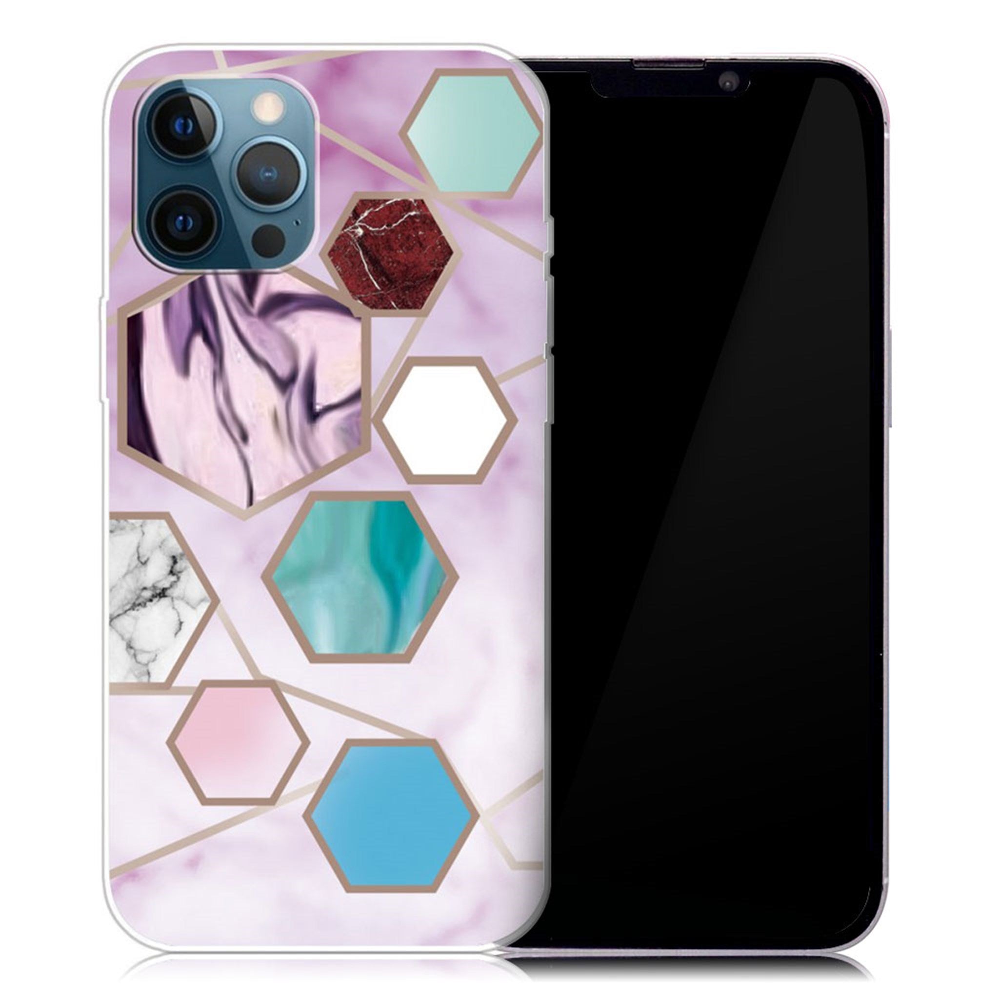 Marble iPhone 13 Pro case - Hexagon Fragments in Purple