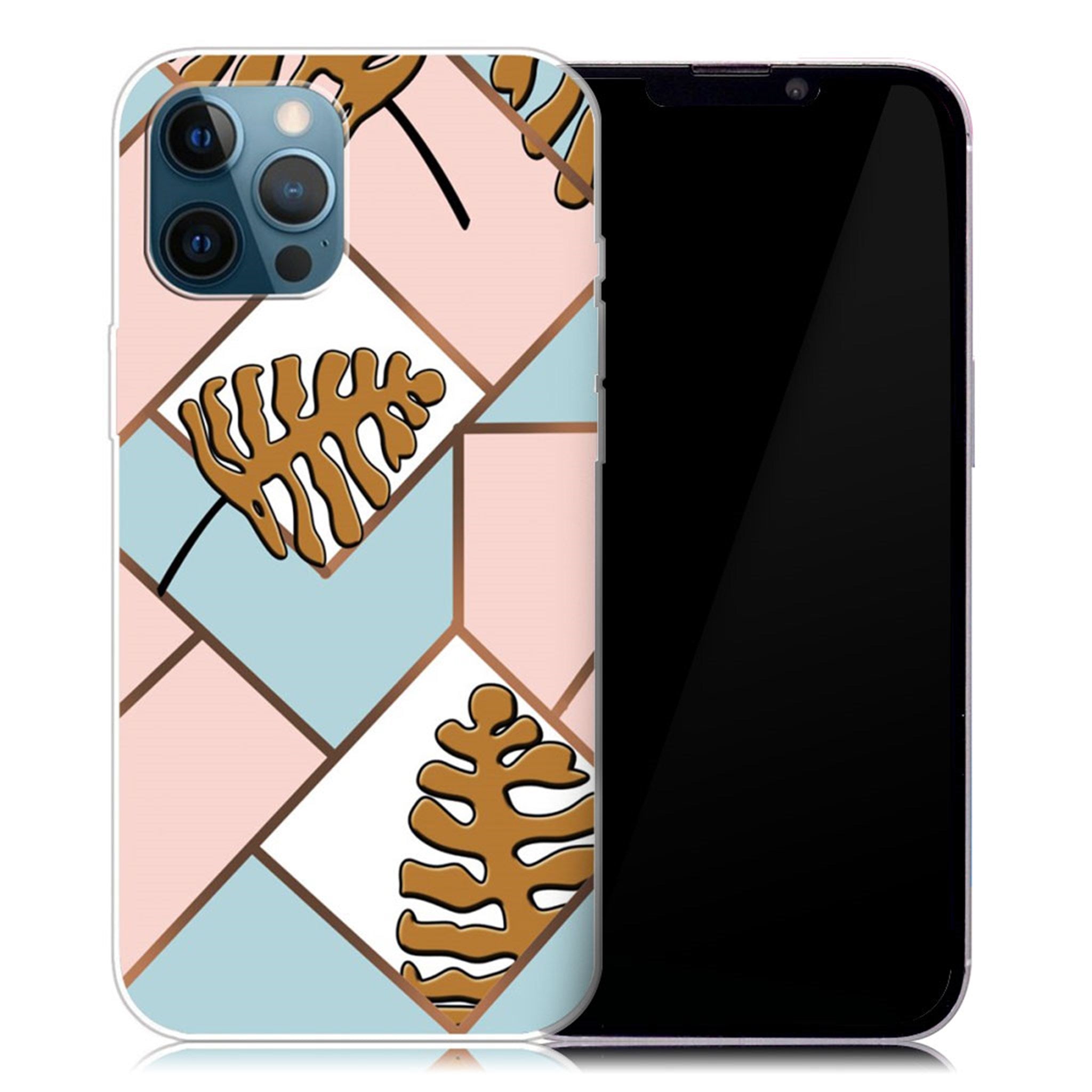 Marble iPhone 13 Pro case - Toon Leaves in Pink and Blue