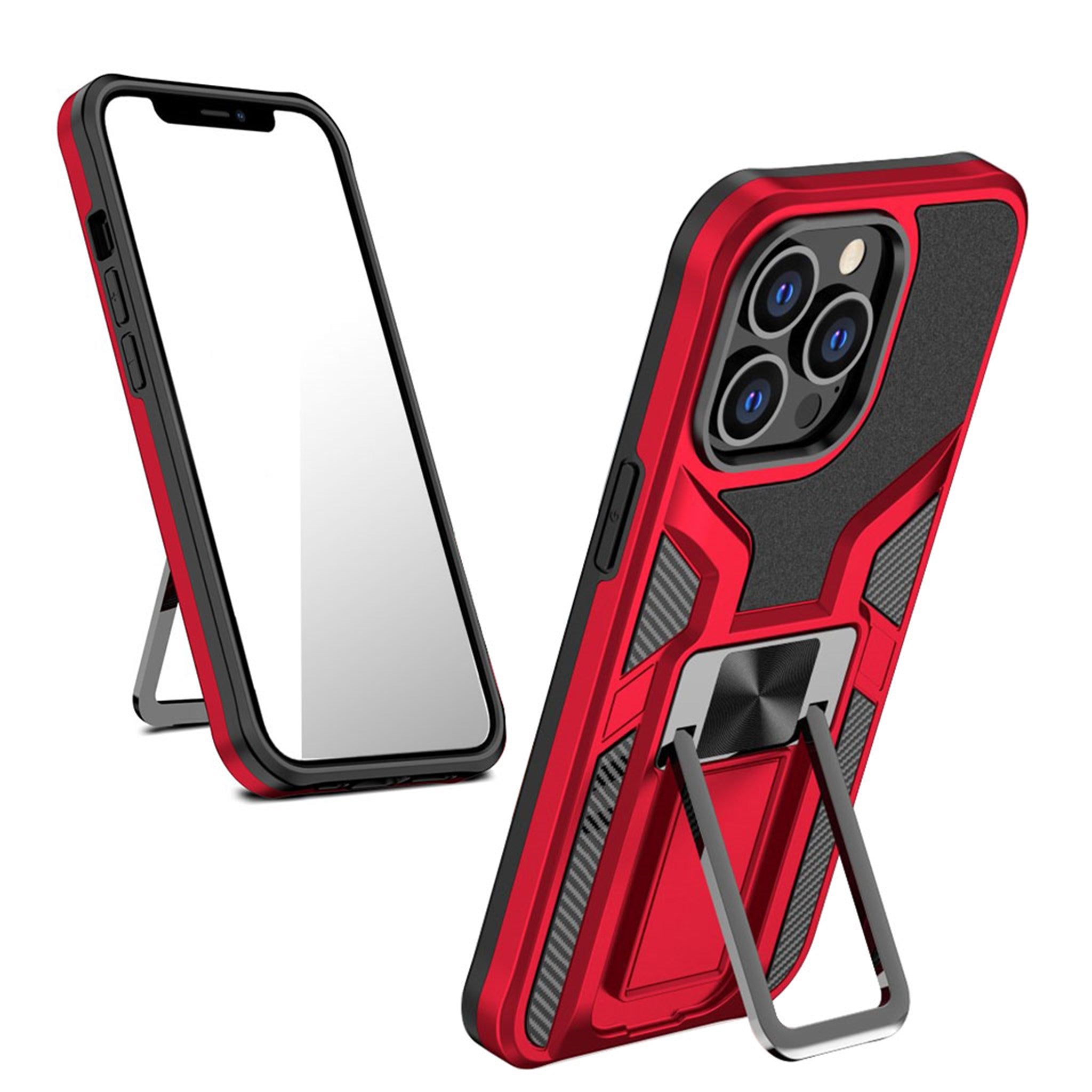 Shockproof hybrid cover with kickstand for iPhone 13 Pro - Red