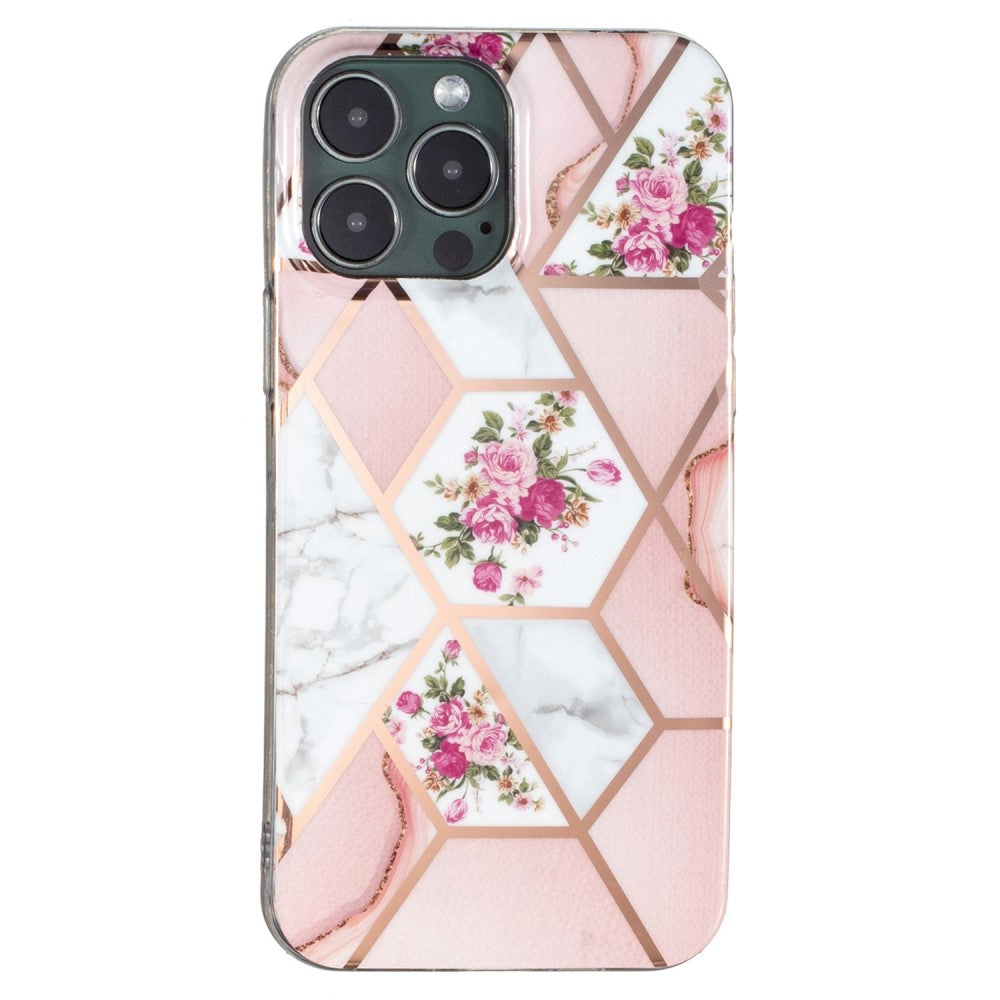 Marble iPhone 13 Pro case - Pink / White Rose