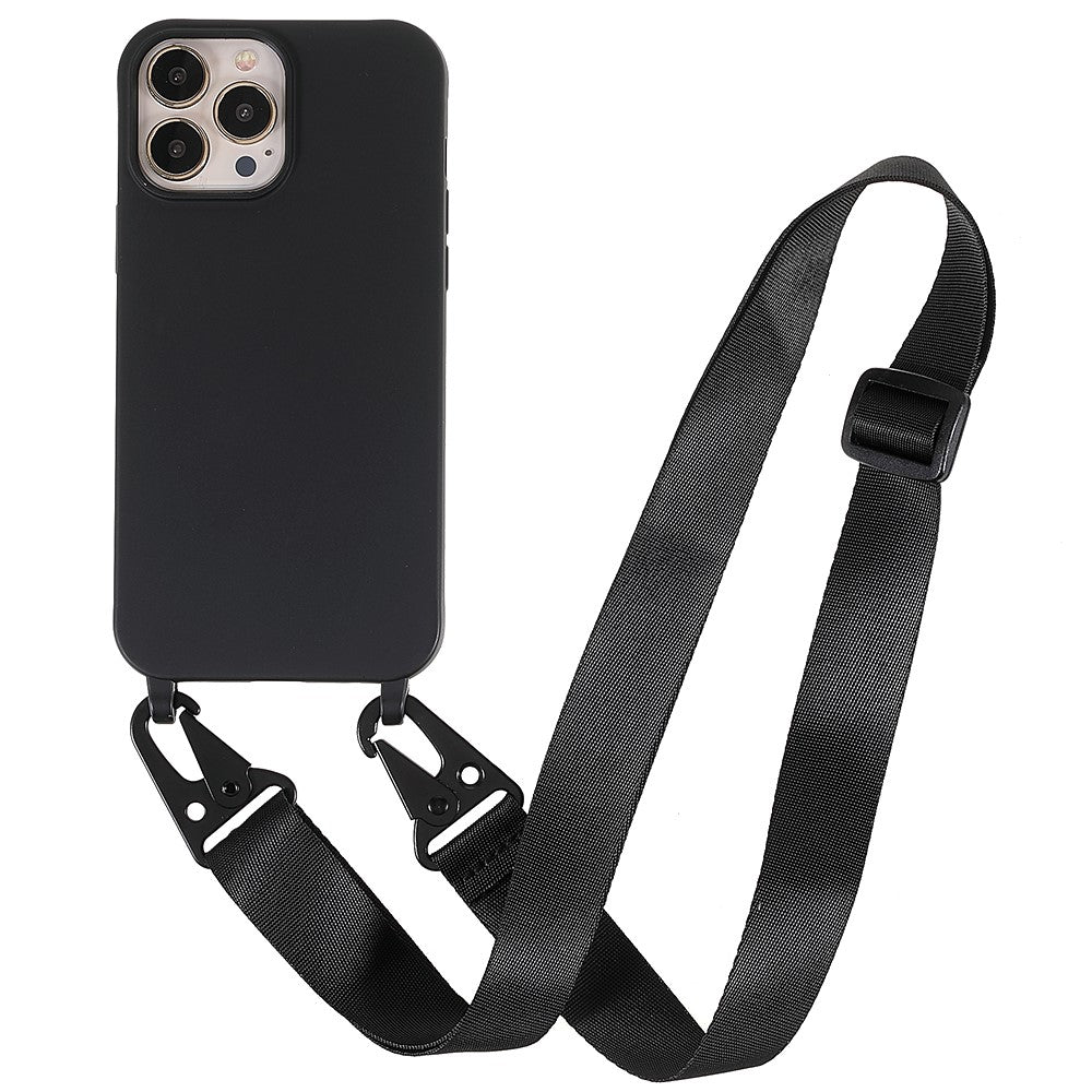 Thin TPU case with a matte finish and adjustable strap for iPhone 13 Pro - Black