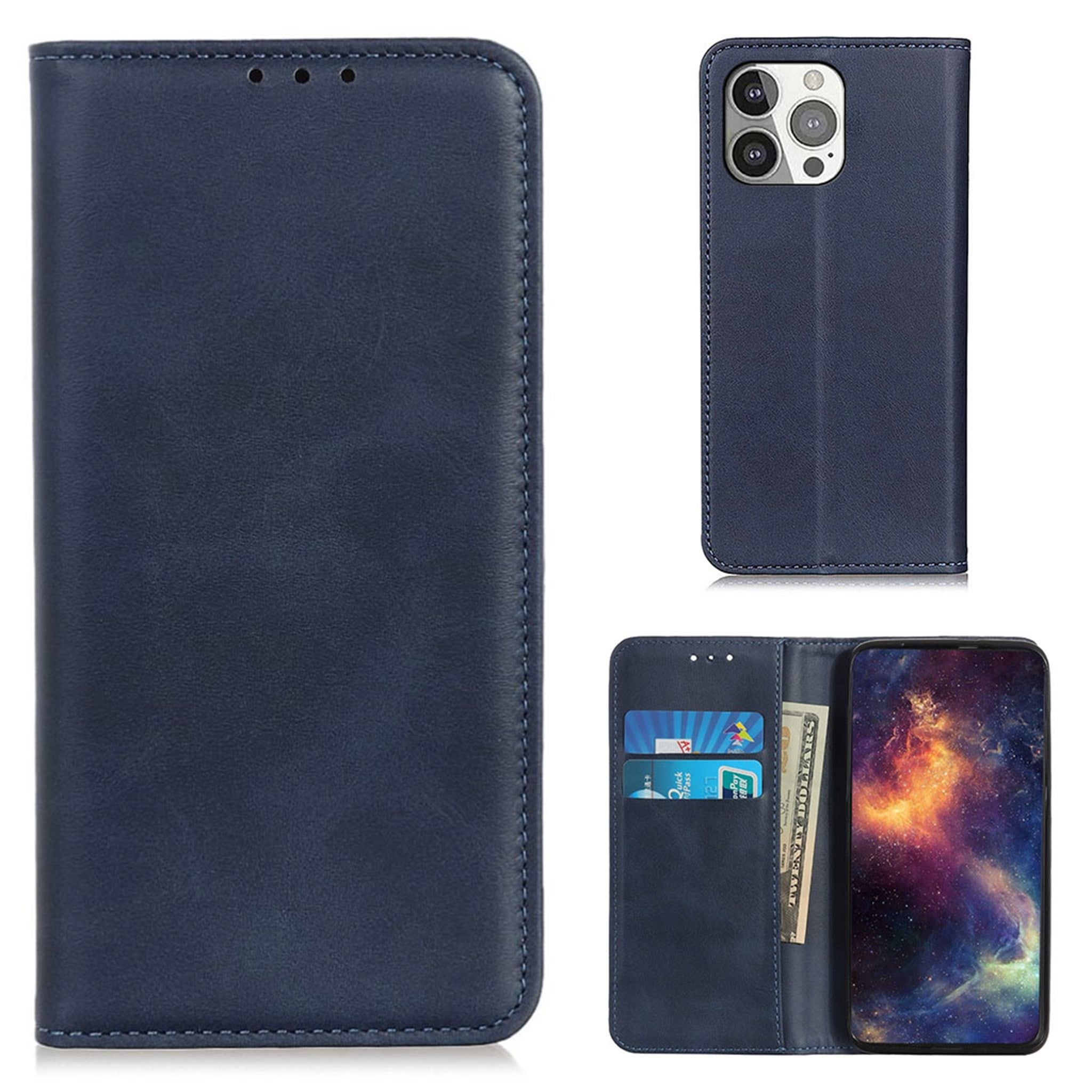 Wallet-style genuine leather flipcase for iPhone 13 Pro - Blue