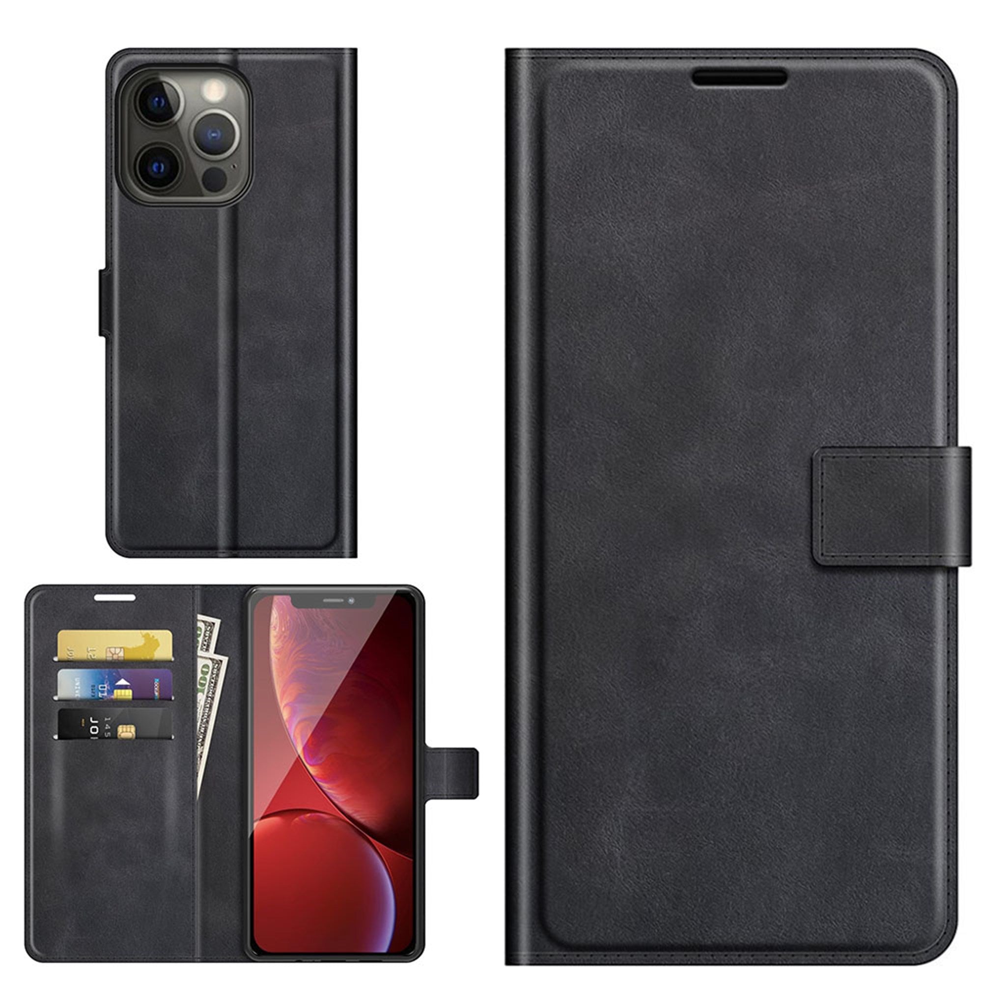 Wallet-style leather case for iPhone 13 Pro - Black