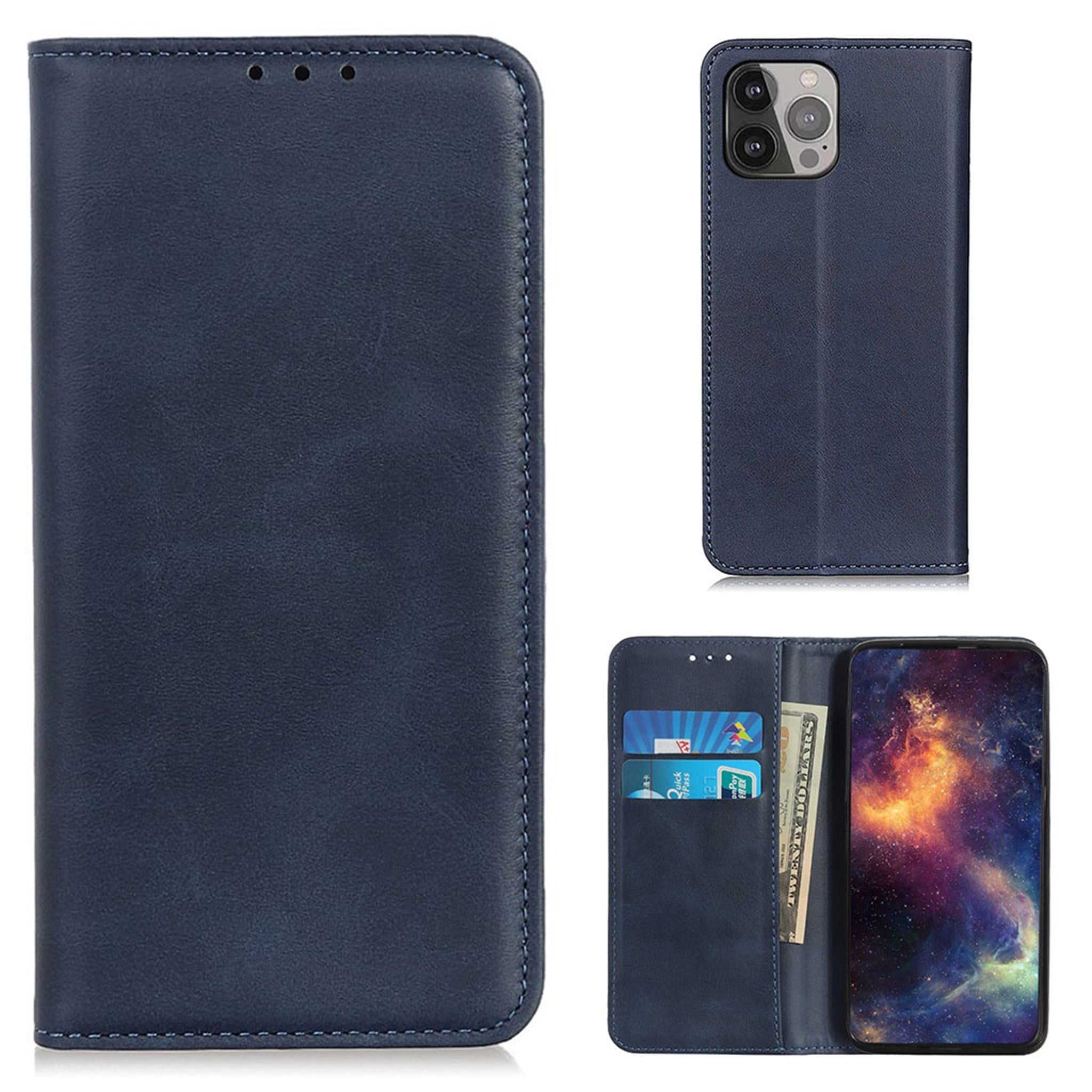 Wallet-style genuine leather flipcase for iPhone 13 Pro Max - Blue