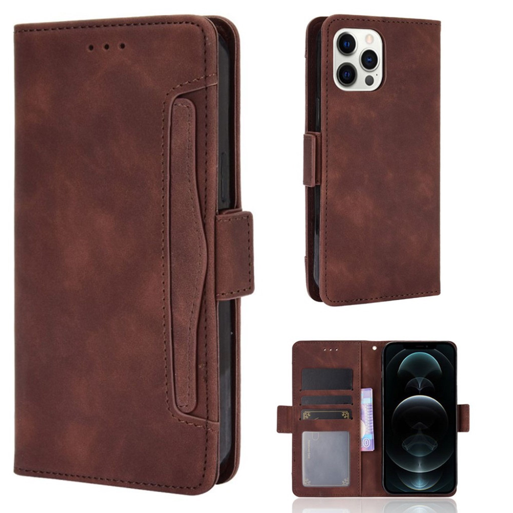 Modern-styled leather wallet case for iPhone 13 Pro Max - Brown