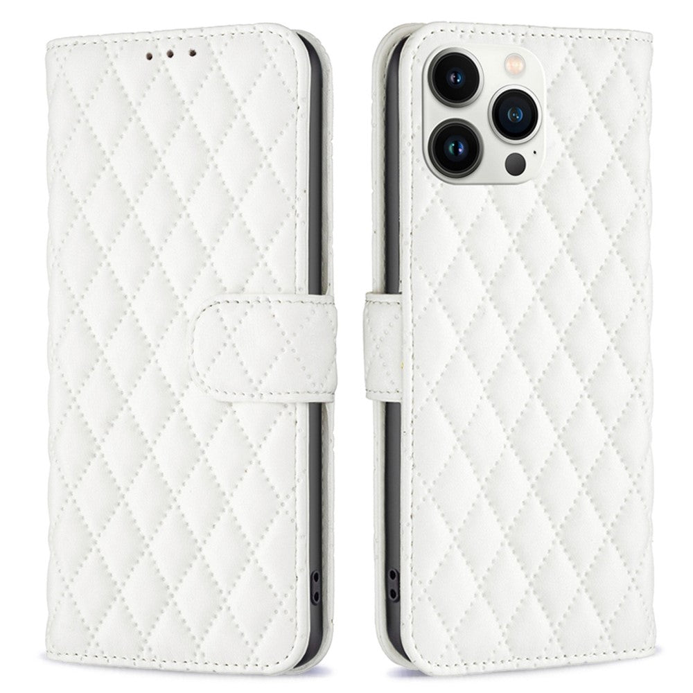 Rhombus pattern matte flip case for iPhone 13 Pro Max - White