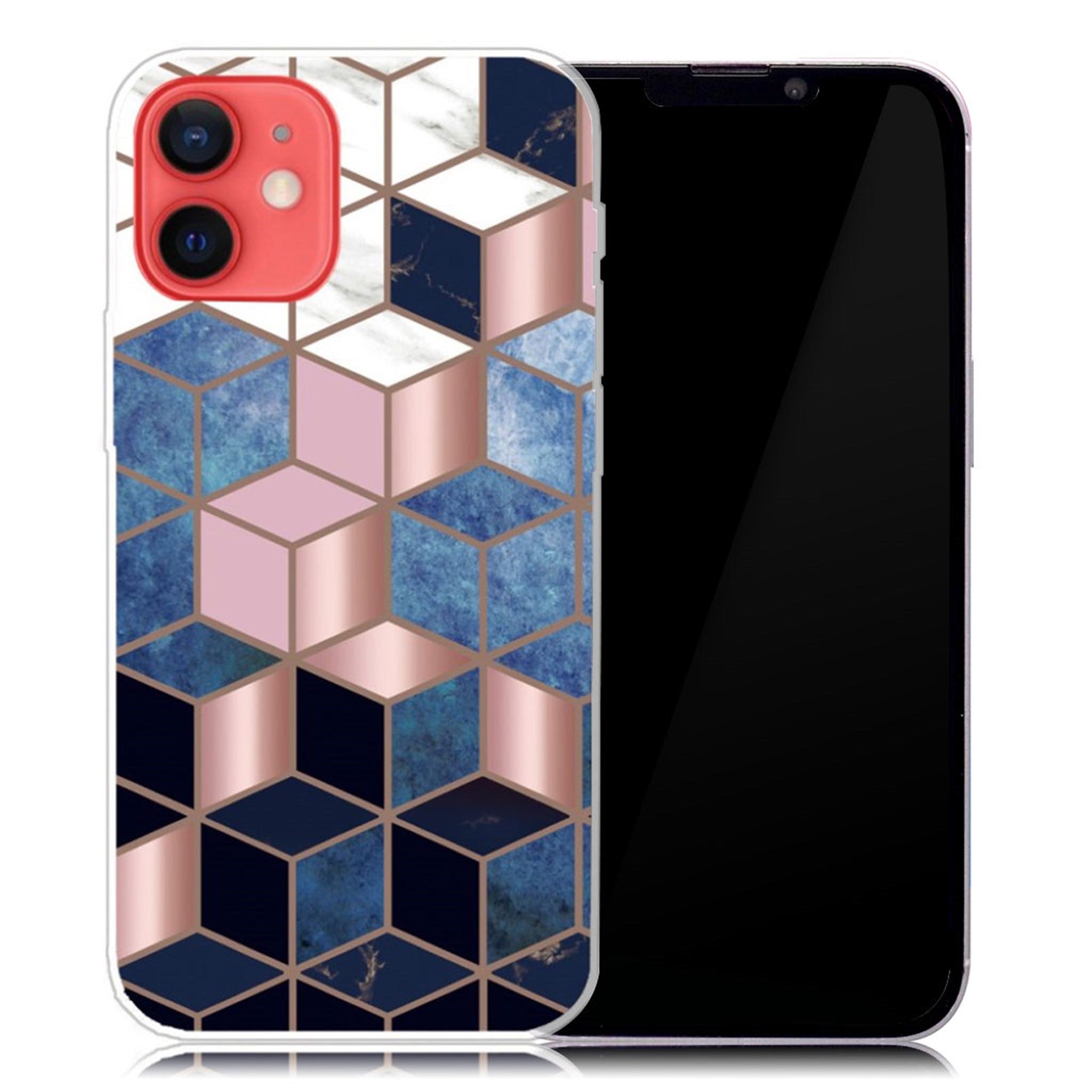 Marble iPhone 13 Mini case - Blue / Gold Cube