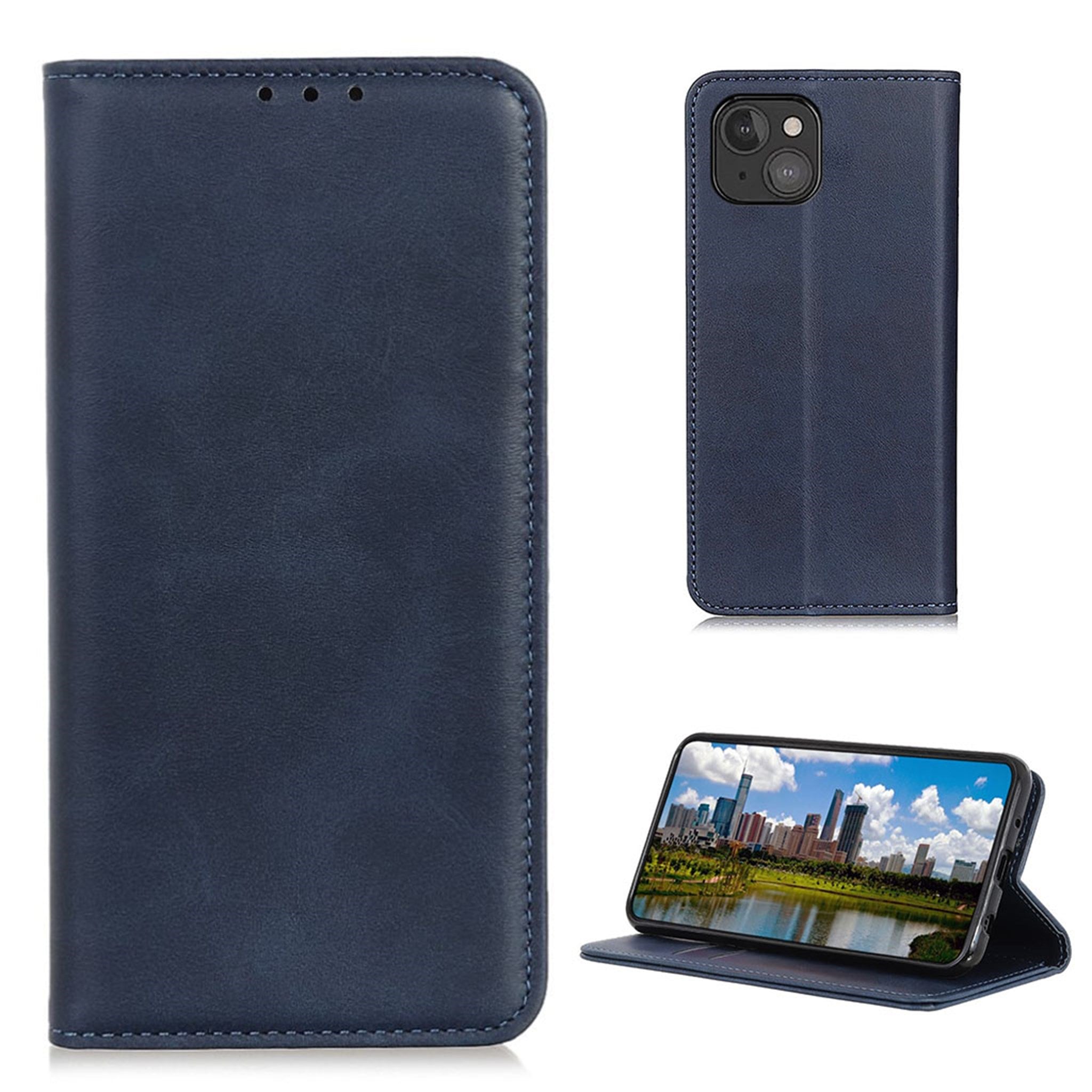 Wallet-style genuine leather flipcase for iPhone 13 Mini - Blue
