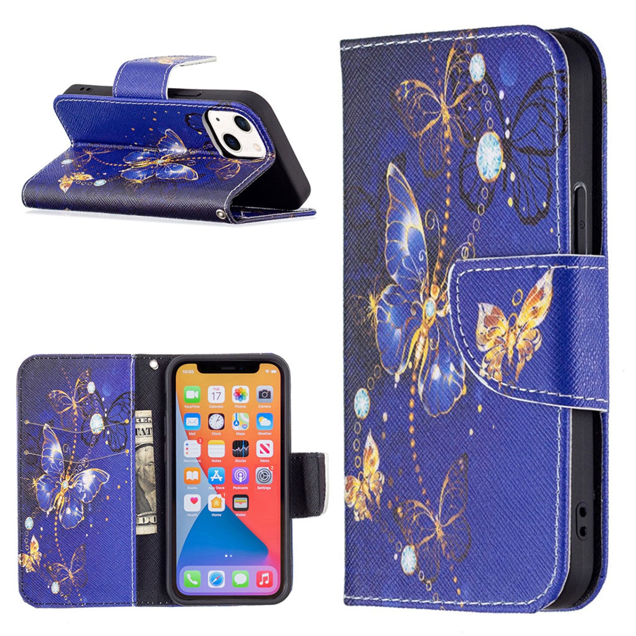 Wonderland iPhone 13 Mini flip case - Purple Butterflies