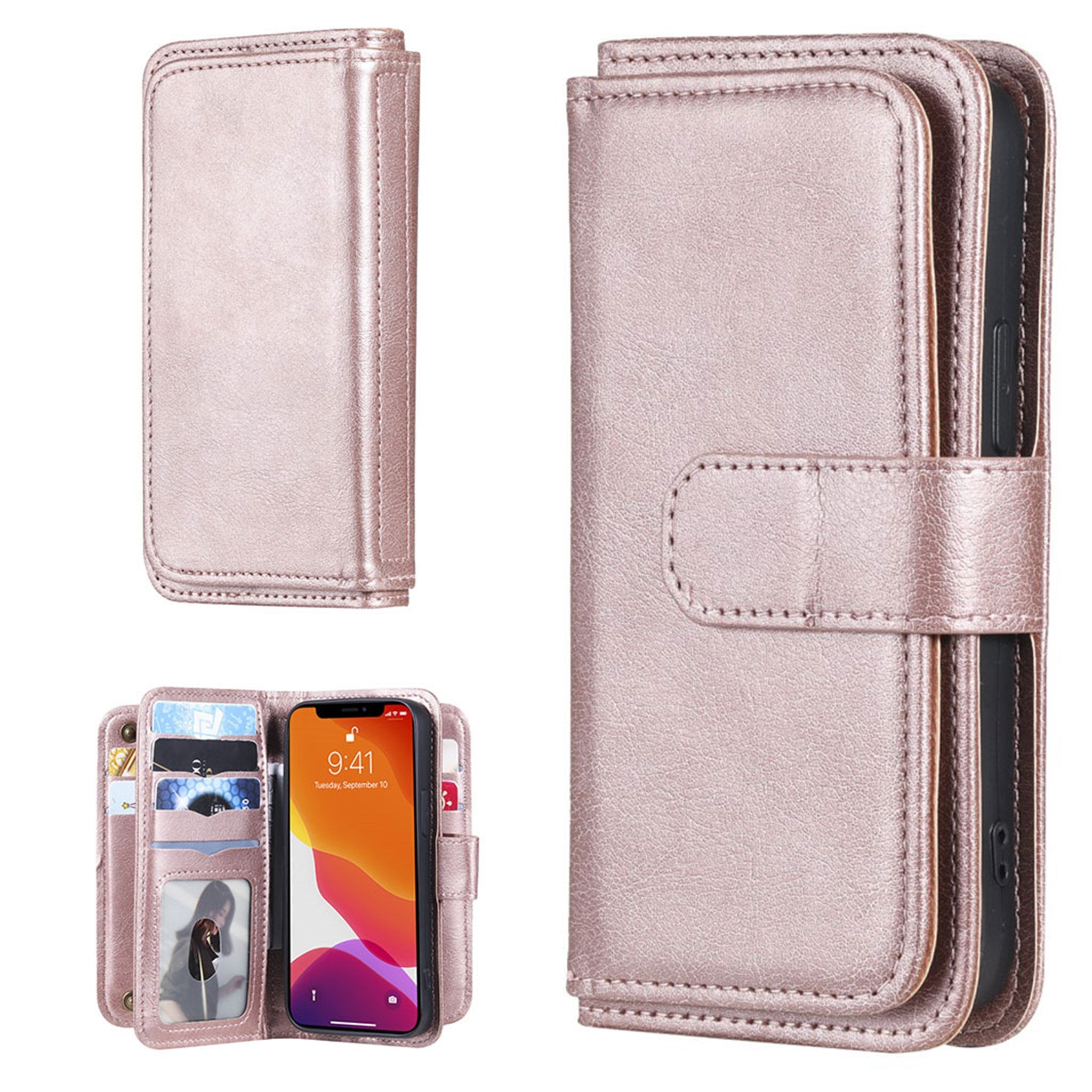 10-slot wallet case for iPhone 13 Mini - Rose Gold