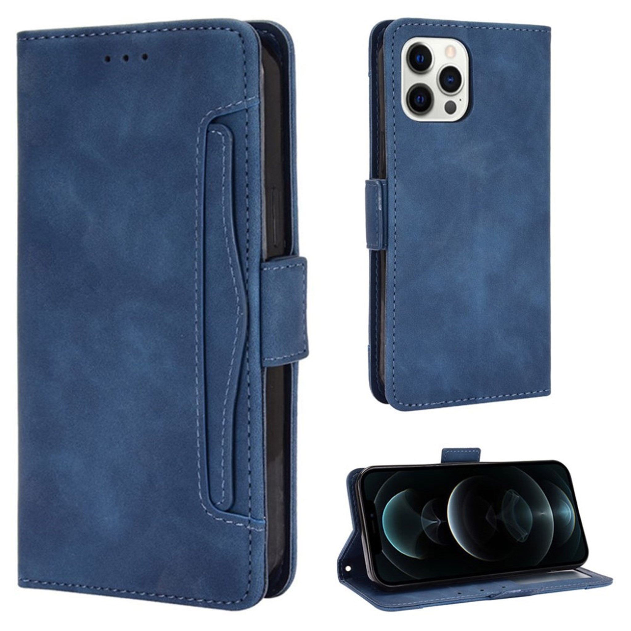 Modern-styled leather wallet case for iPhone 13 Mini - Blue