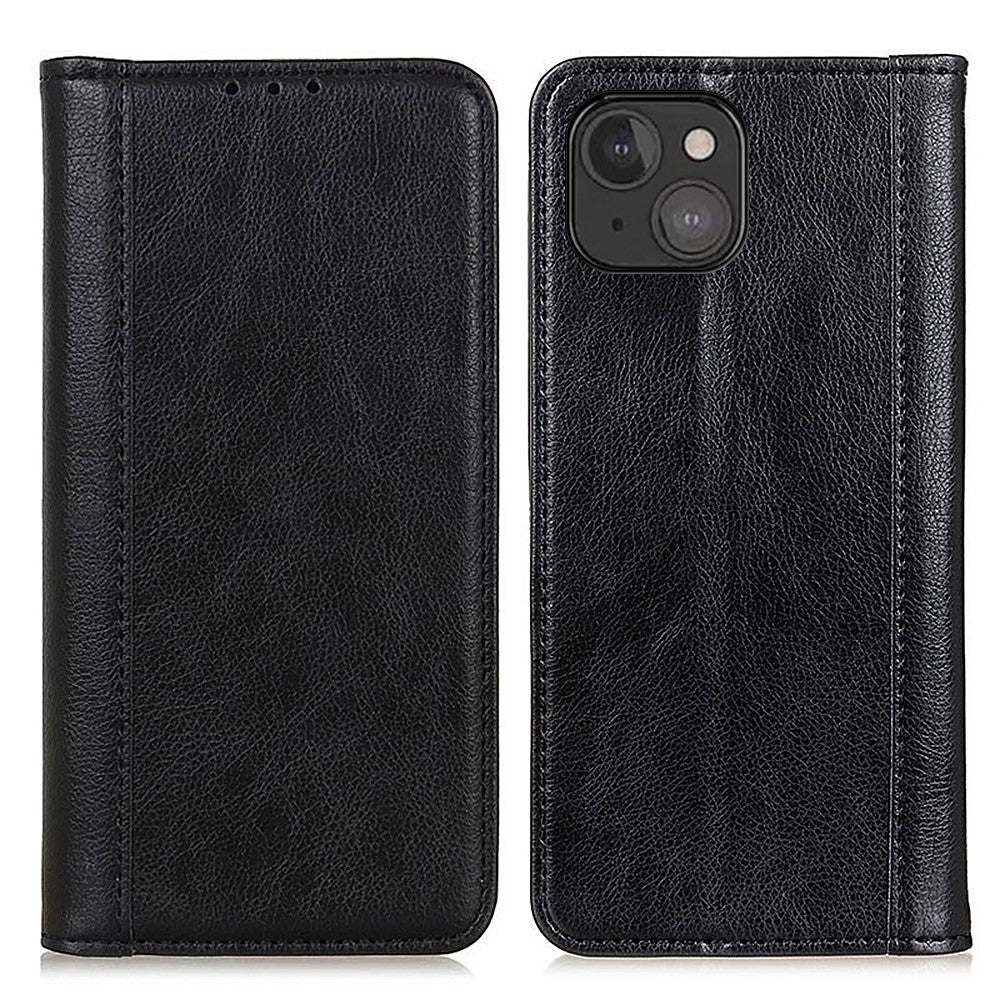 Genuine leather case with magnetic closure for iPhone 13 Mini - Black