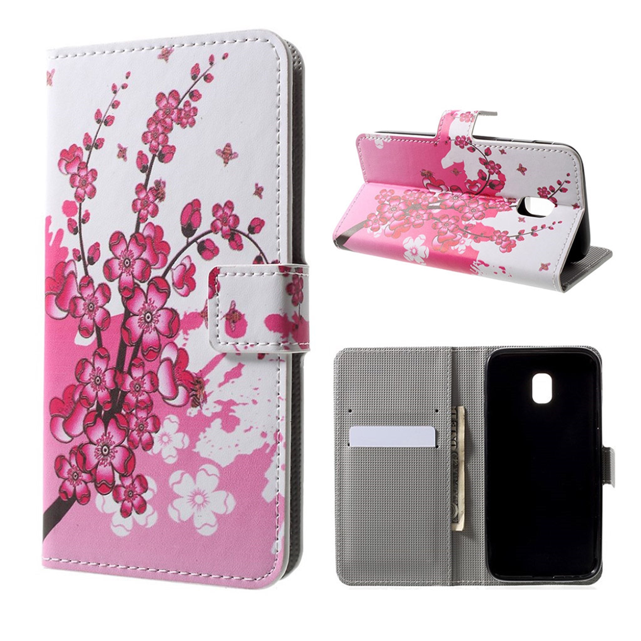 Samsung Galaxy J3 (2017) patterned PU leather case - Peach Flowers