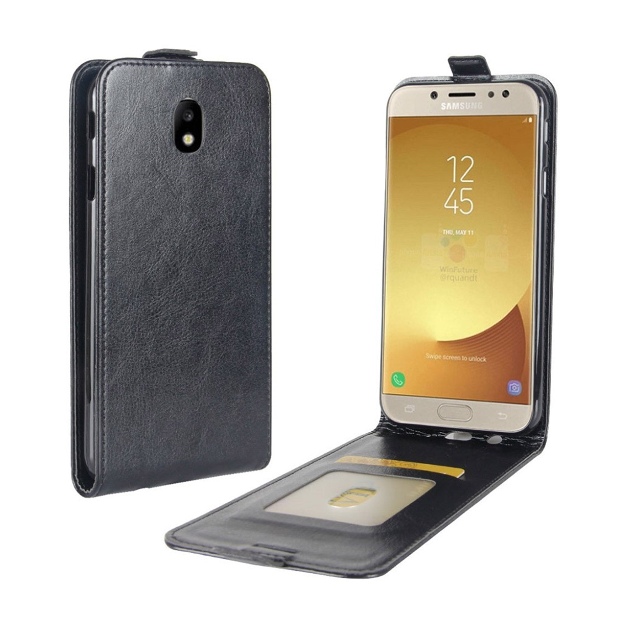 Samsung Galaxy J5 (2017) vertical style horse leather flip case - Black