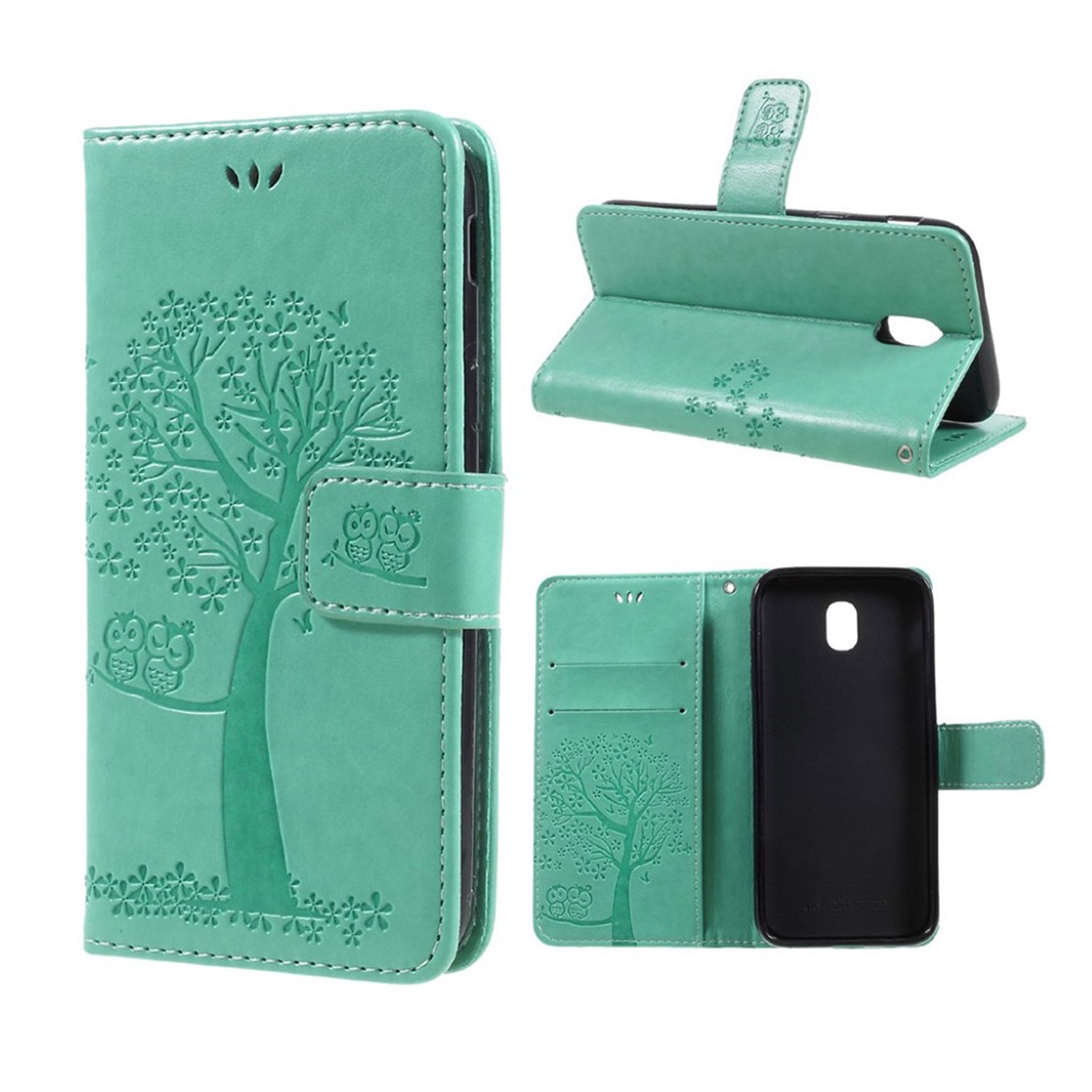 Samsung Galaxy J5 (2017) imprint tree owl PU leather flip case - Cyan