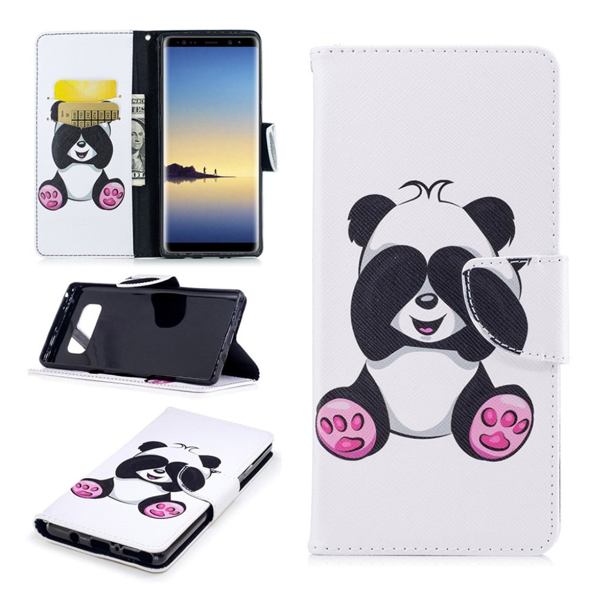 Samsung Galaxy Note 8 pattern PU leather flip case - Pink Foot Panda