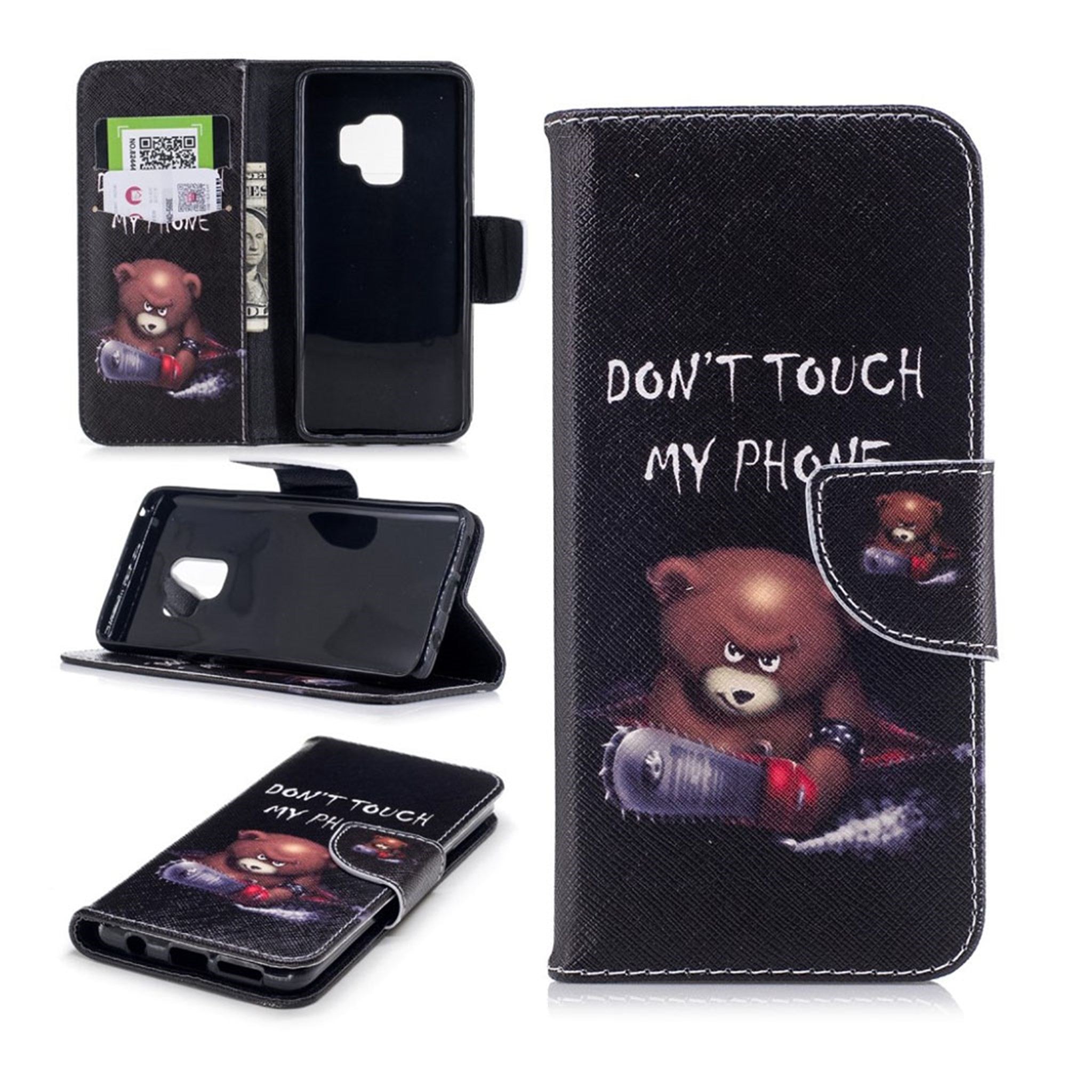 Samsung Galaxy S9 pattern printing leather case - Brown Bear and Warning Words
