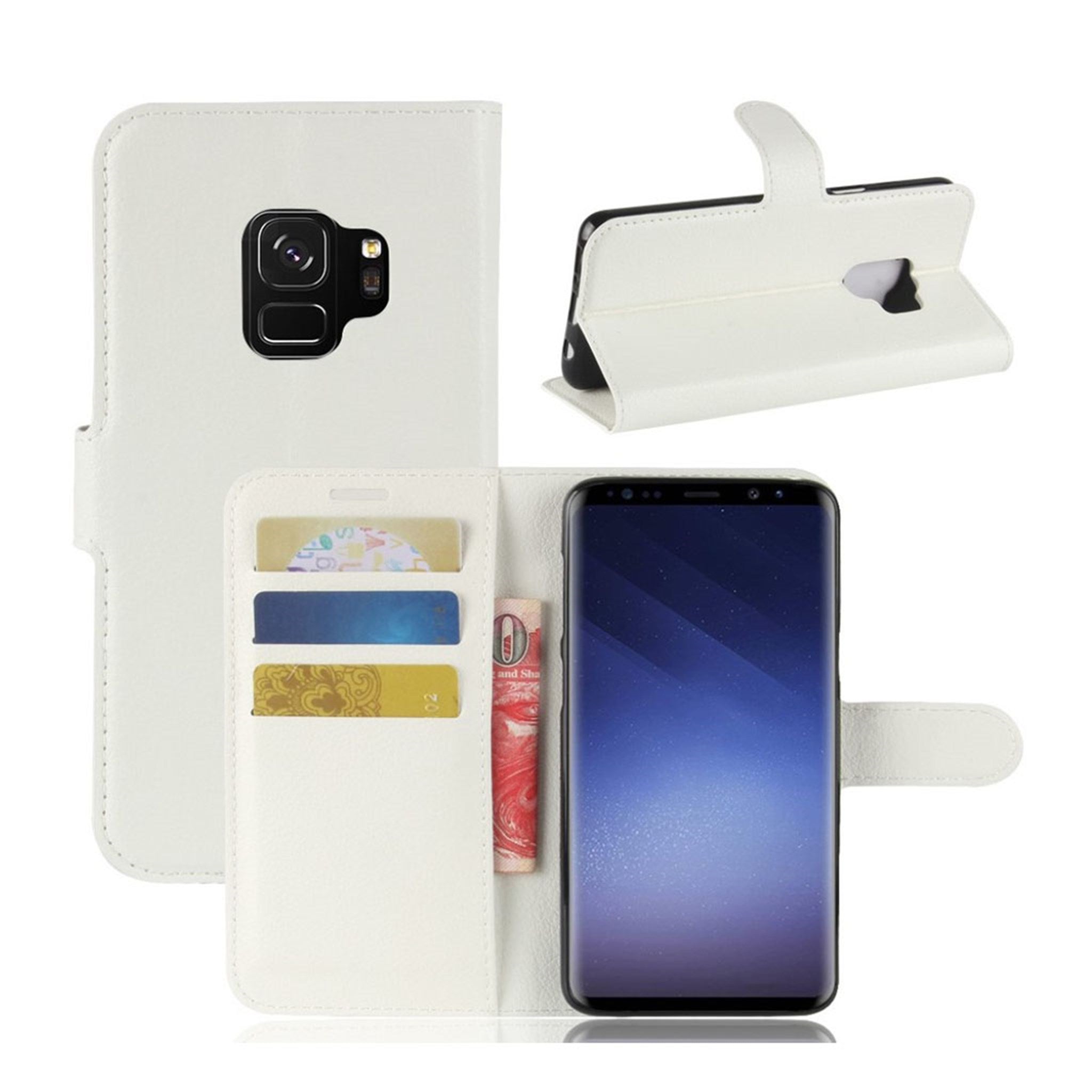 Samsung Galaxy S9 litchi skin leather case - White