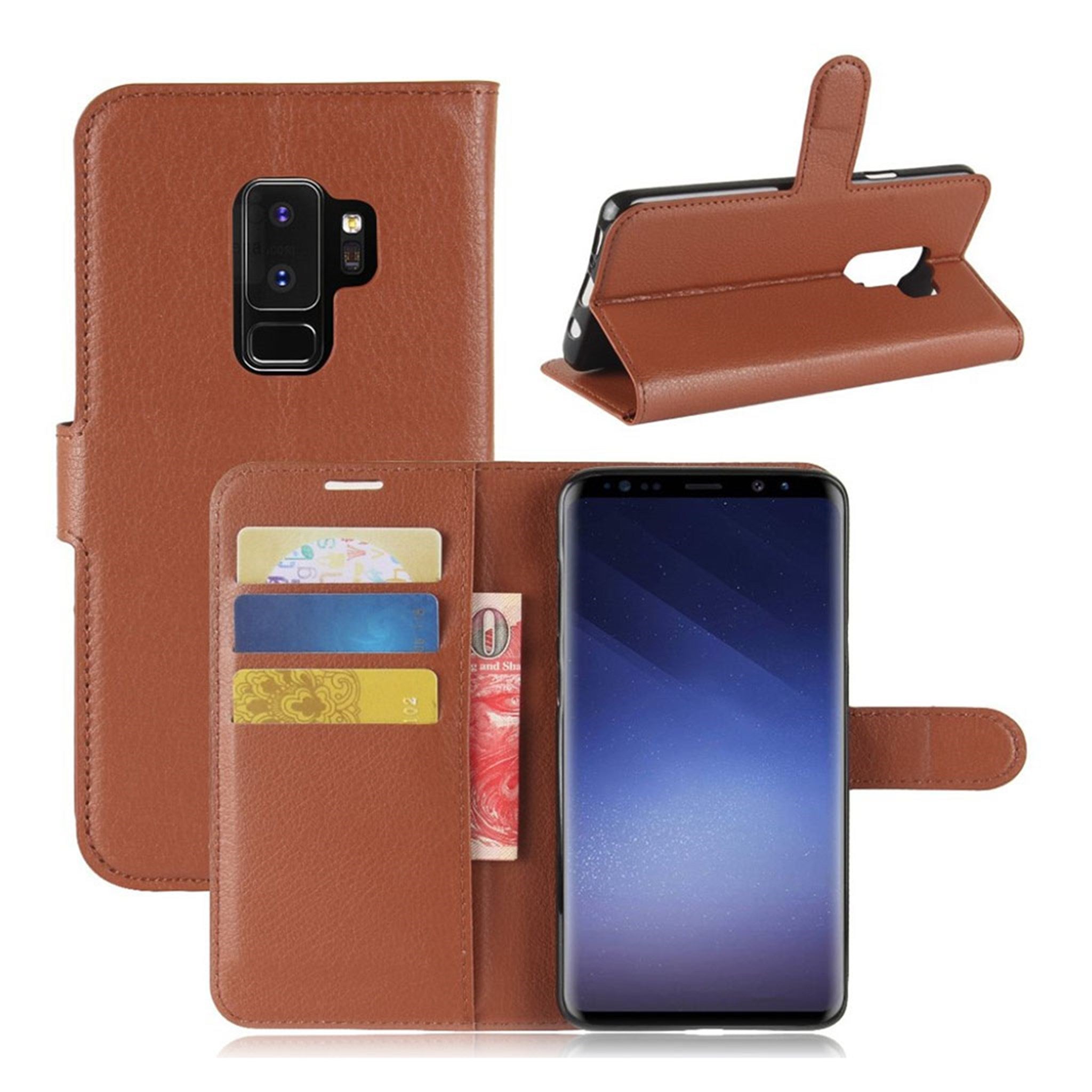 Samsung Galaxy S9 Plus litchi skin leather case - Brown