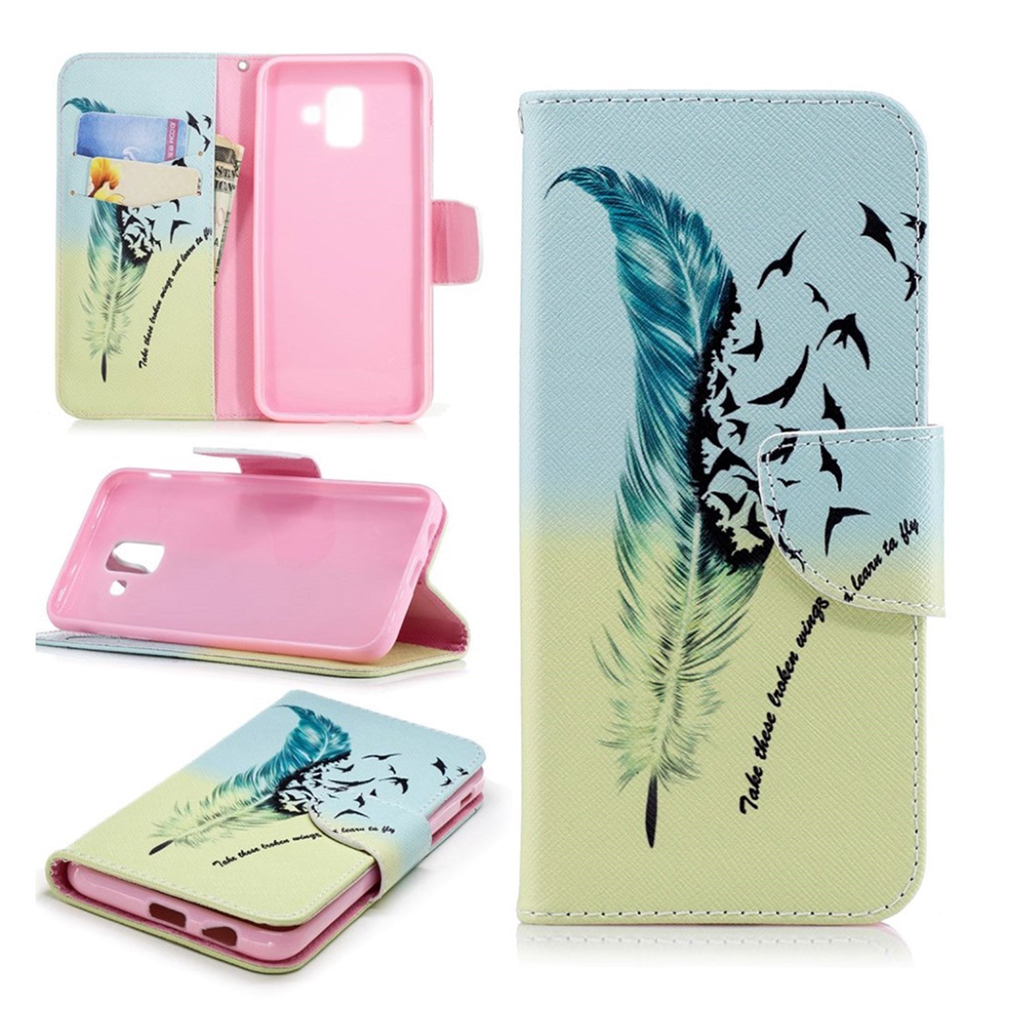 Samsung Galaxy A6 pattern printing leather flip case - Quill Pen and Birds