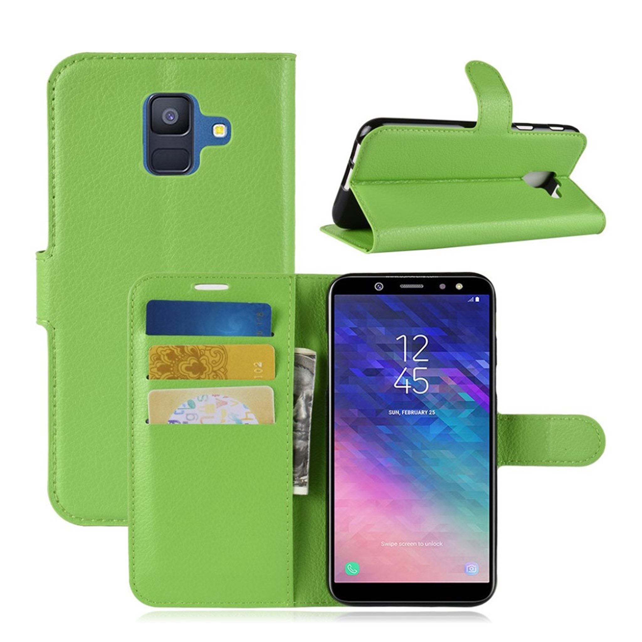 Samsung Galaxy A6 litchi skin magnetic leather flip case - Green