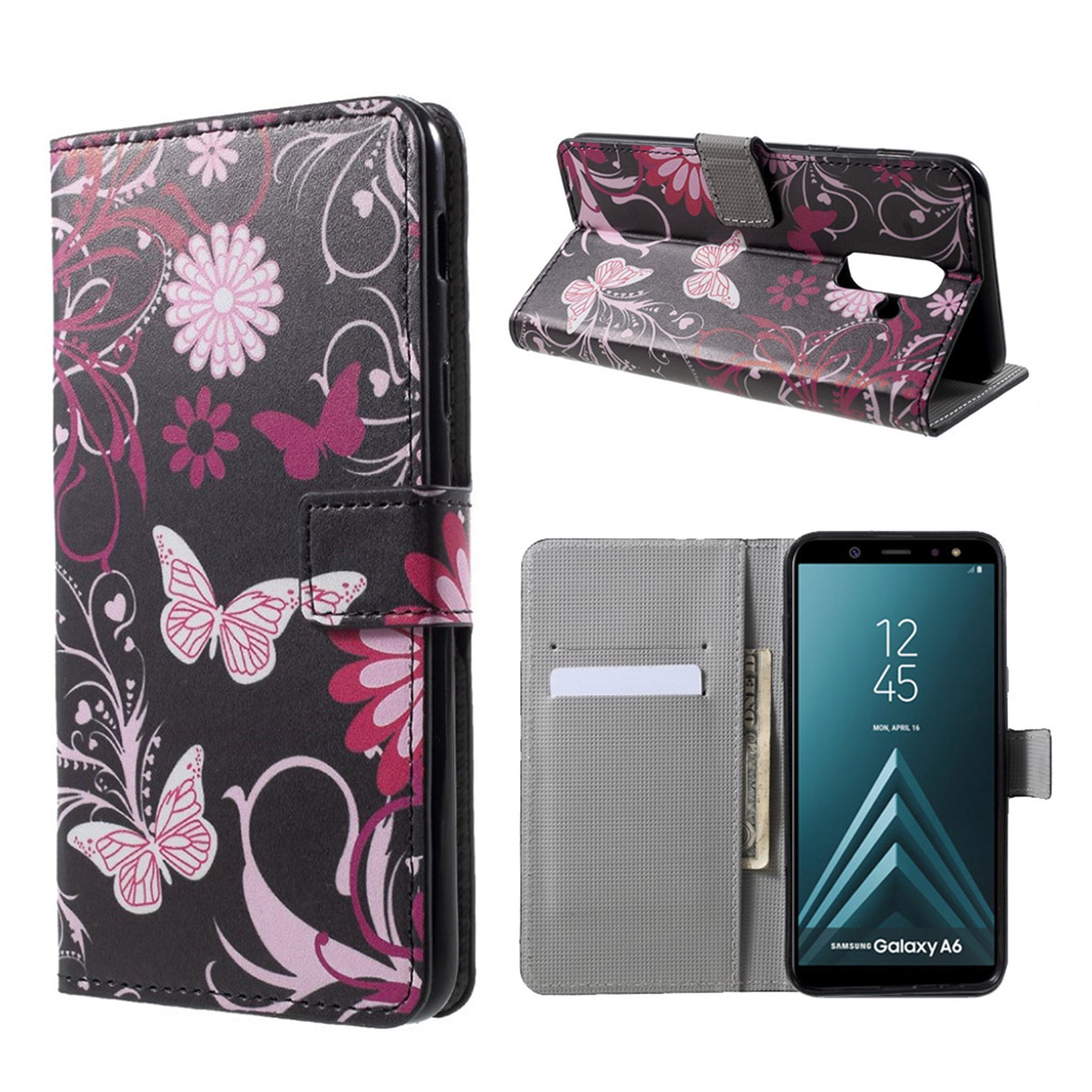 Samsung Galaxy A6 pattern printing cross texture leather flip case - Butterfly Flower