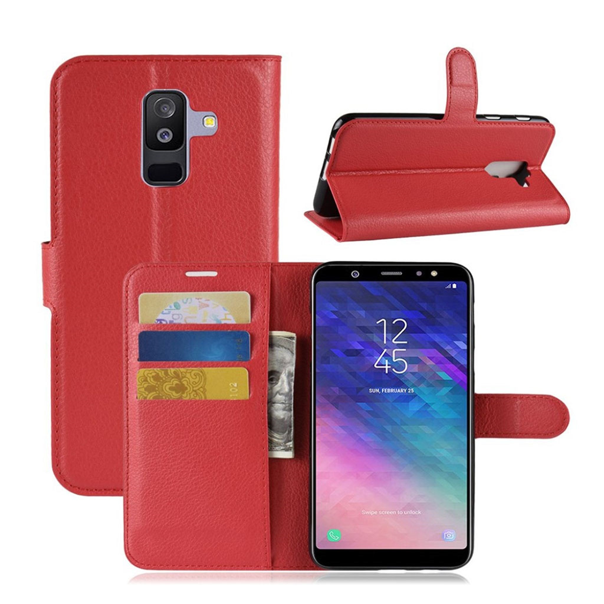 Samsung Galaxy A6 Plus litchi skin leather case - Red