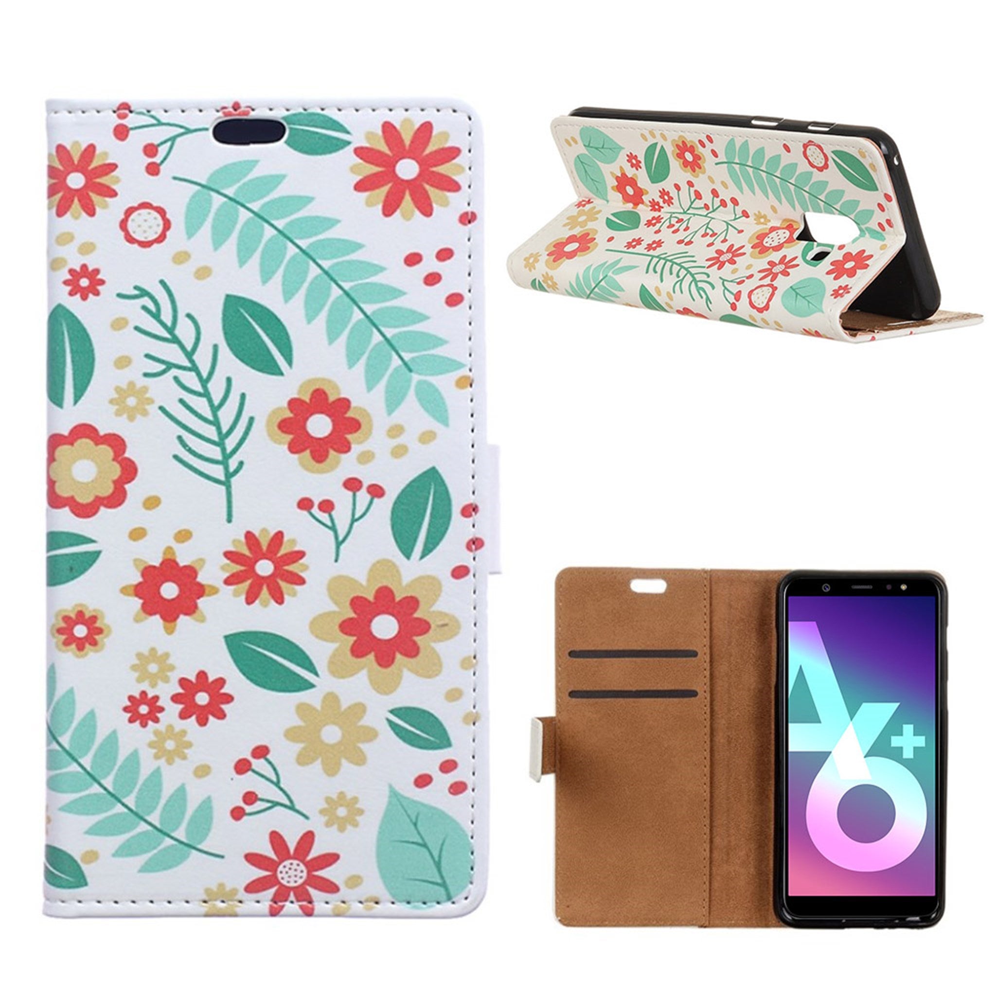 Samsung Galaxy A6 Plus patterned leather case - Flowers and Leaves