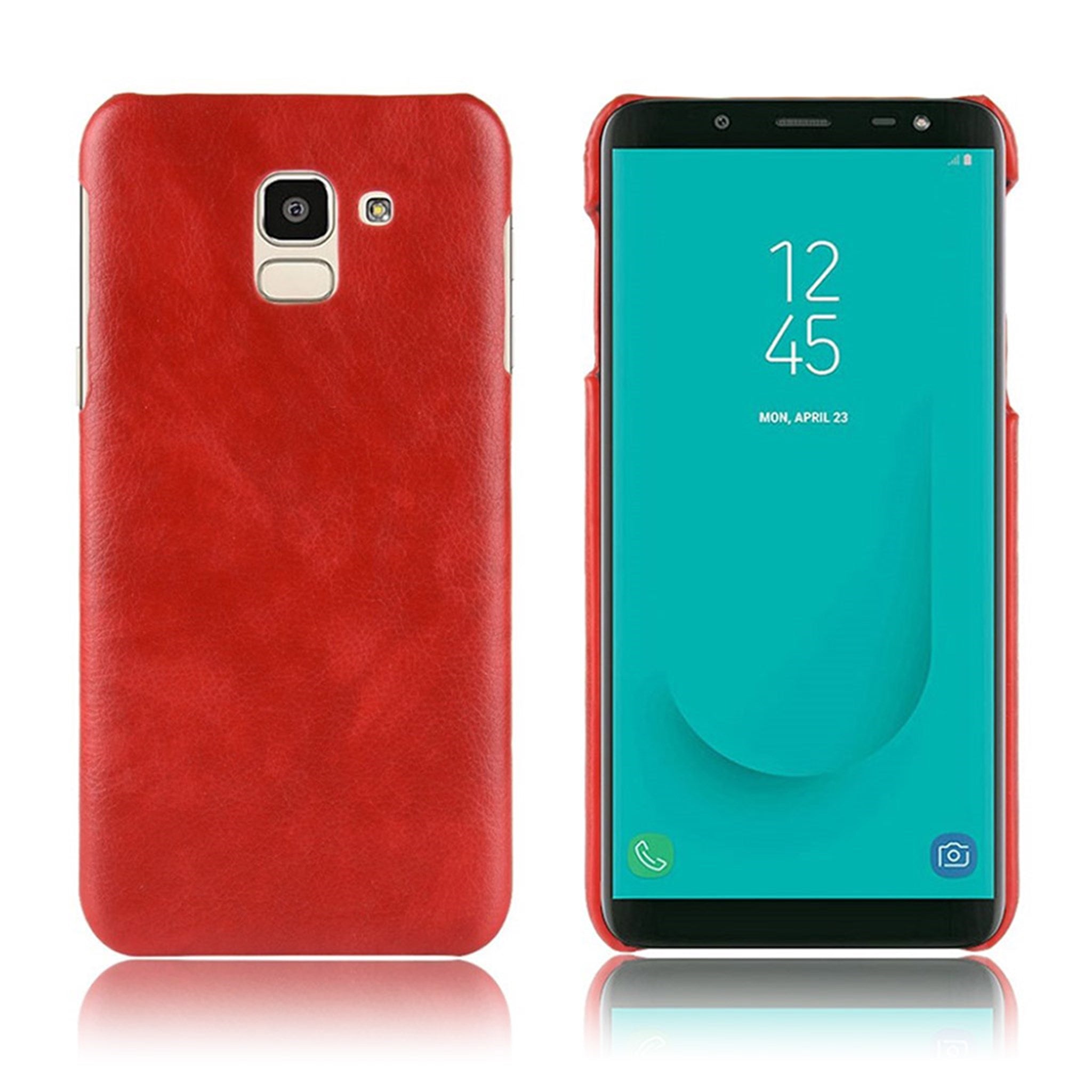 Samsung Galaxy J6 (2018) litchi skin leather coated case - Red