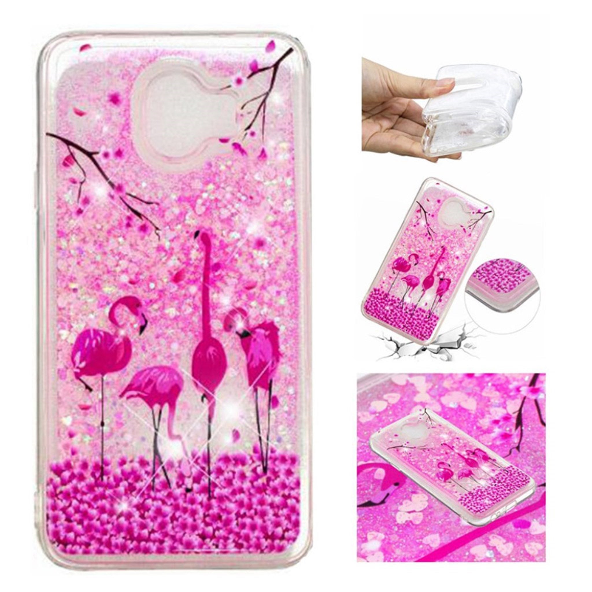 Samsung Galaxy J4 (2018) embossed pattern quicksand case - Flamingos