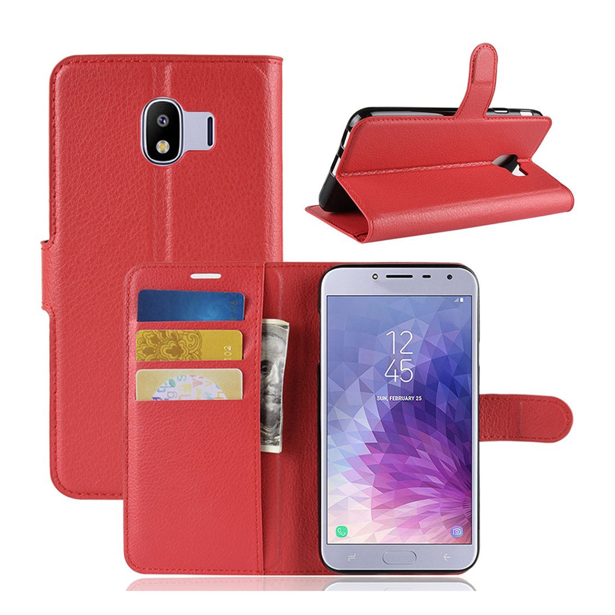 Samsung Galaxy J4 (2018) litchi texture leather flip case - Red