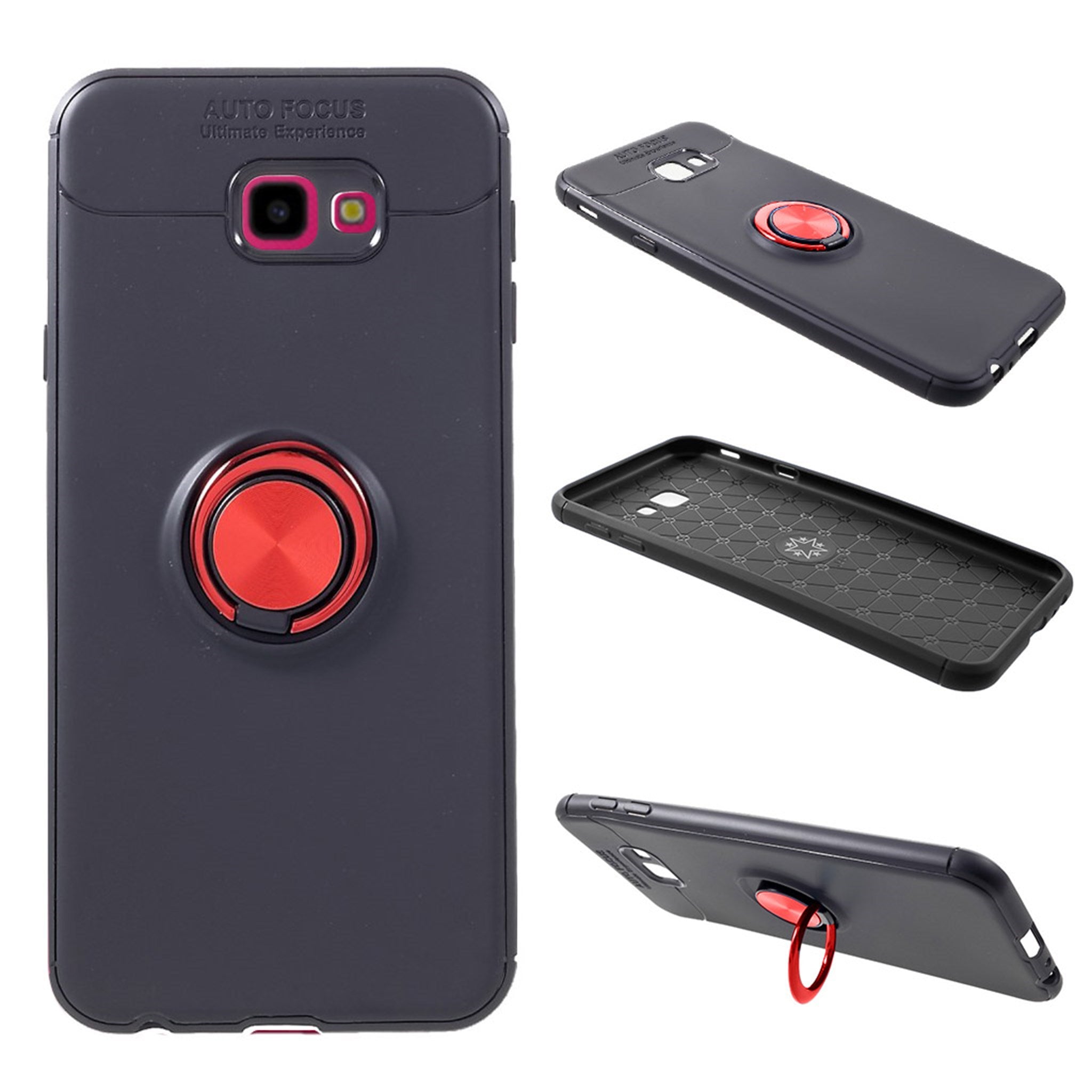 Samsung Galaxy J4 Plus (2018) kickstand case with finger ring - Black / Red