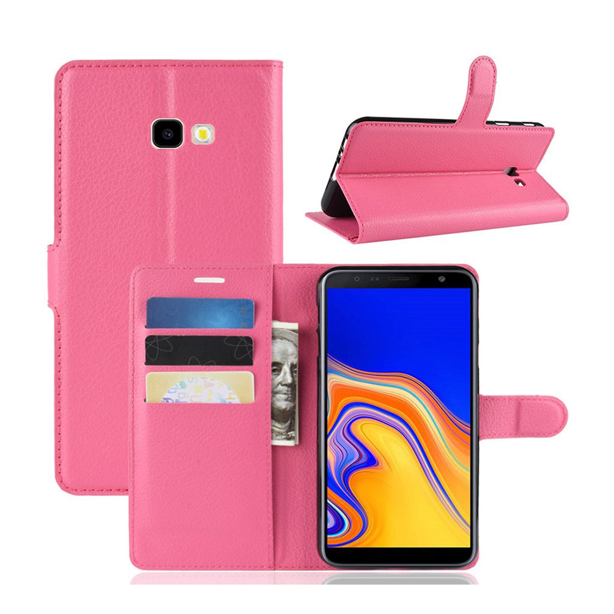 Samsung Galaxy J4 Plus (2018) litchi skin leather flip case - Rose