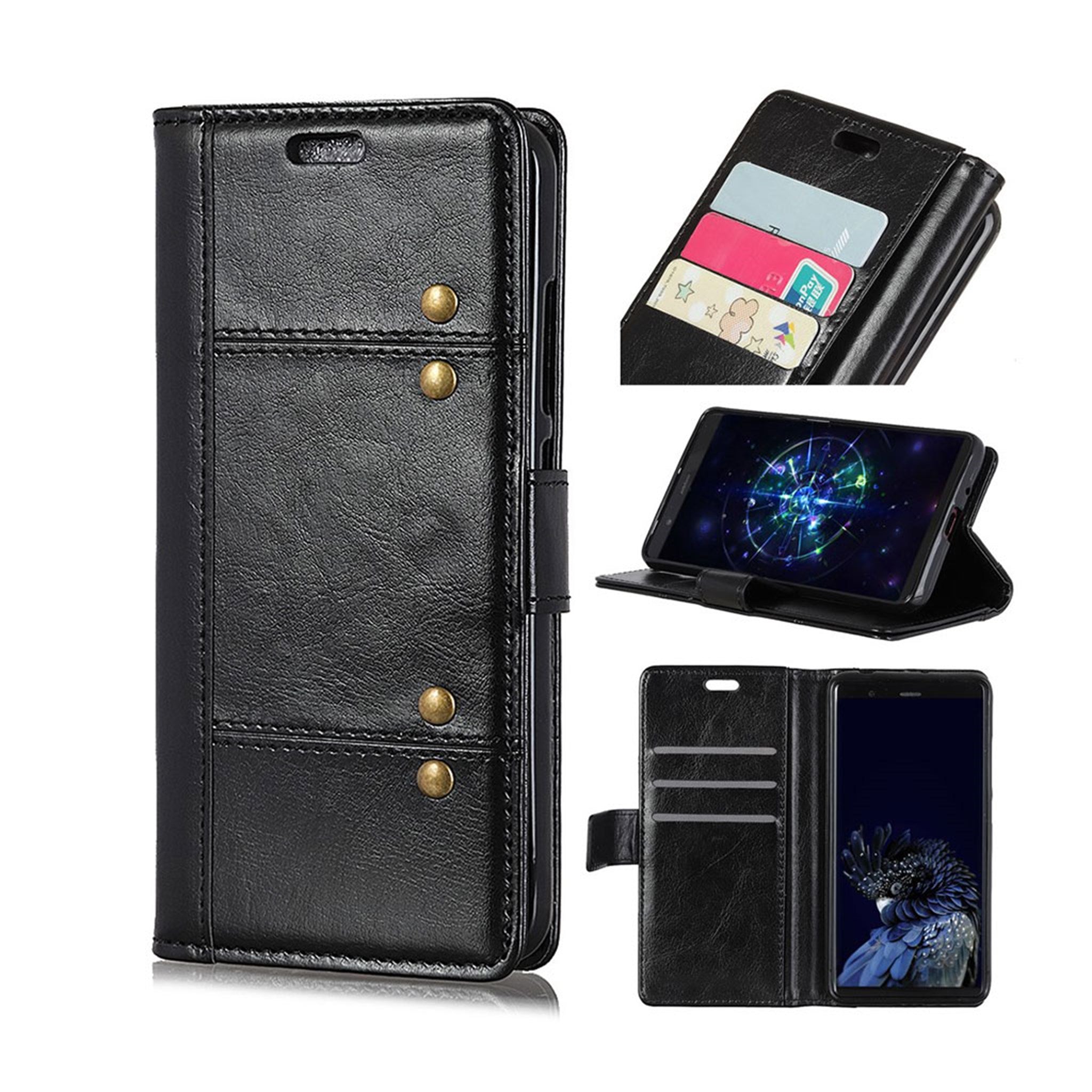 Crazy Horse Samsung Galaxy J6 Plus (2018) rivet décor leather flip case - Black